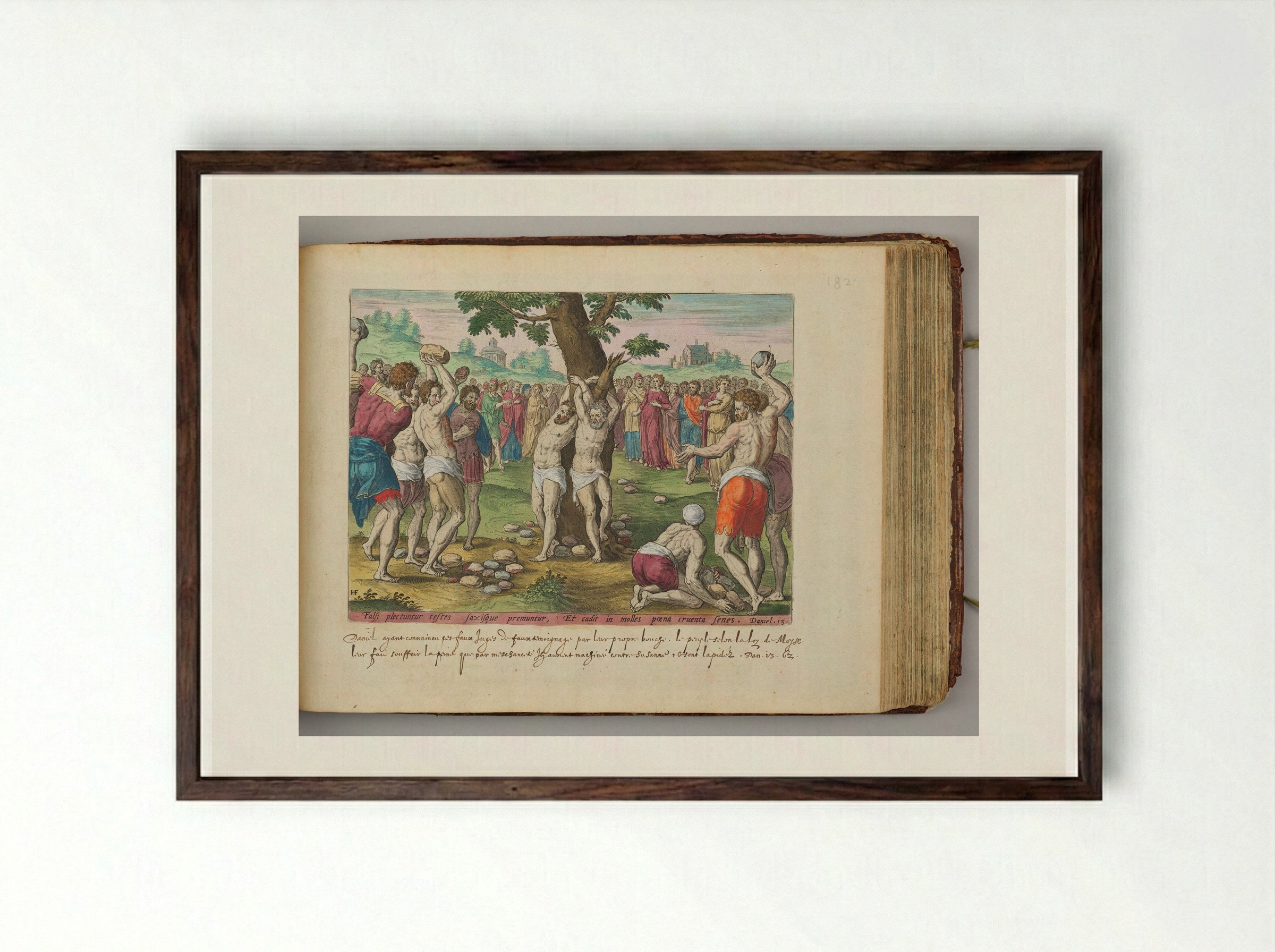 The Stoning of the Elders - Hans Collaert the Elder - Framed Print Dark Wood