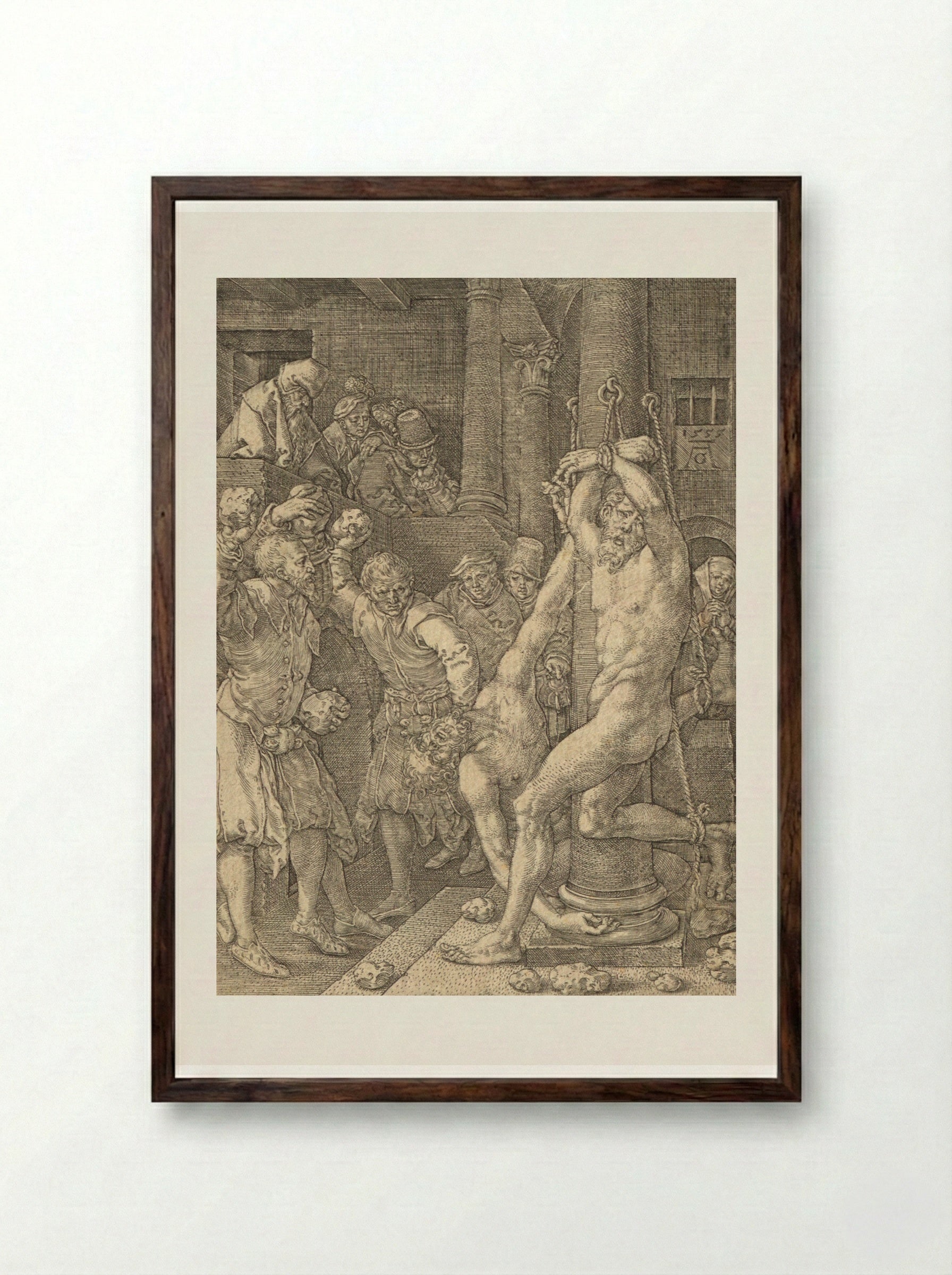 The Stoning of the Elders - Heinrich Aldegrever - Framed Print Dark Wood