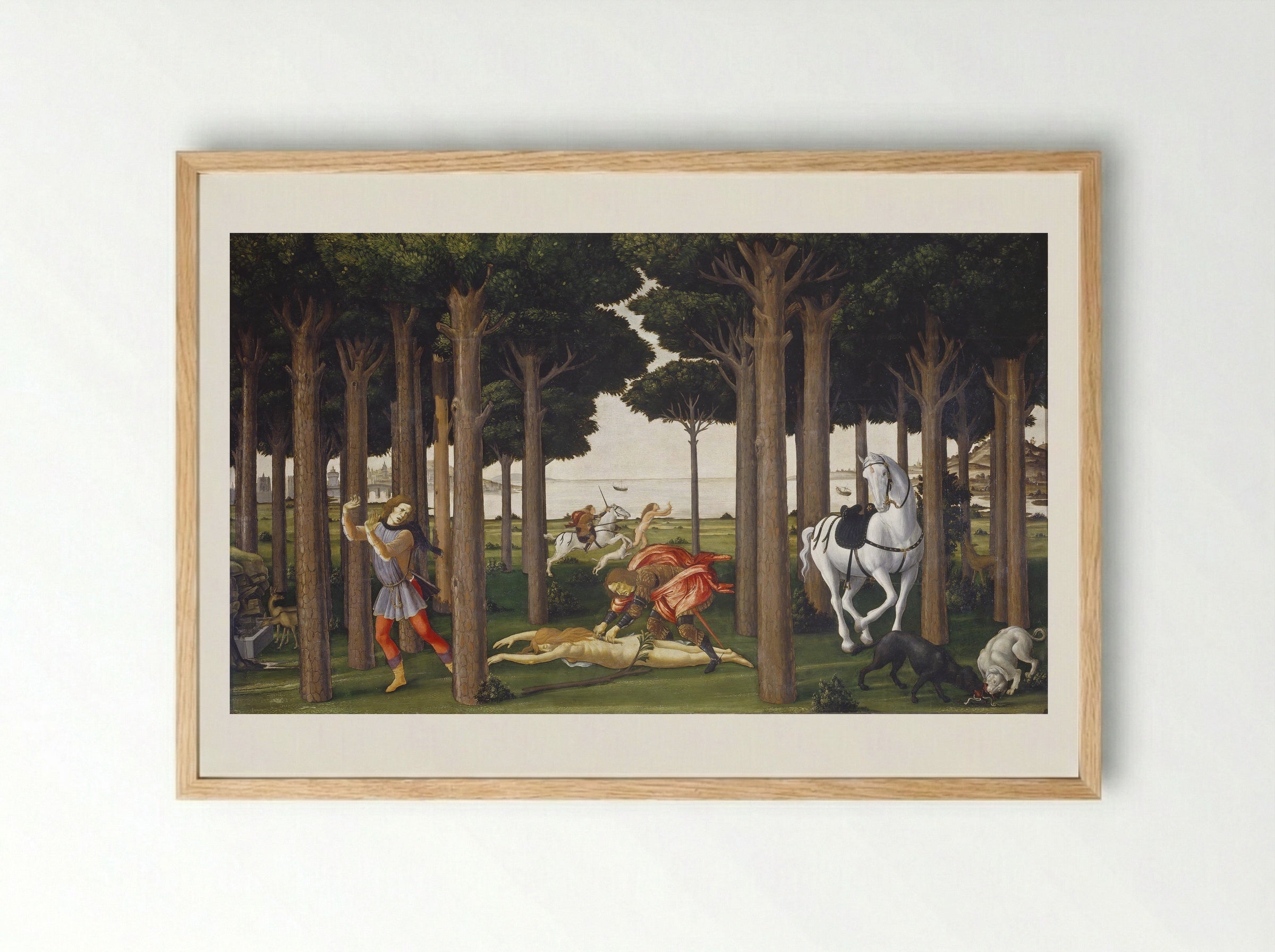 The Story of Nastagio degli Onesti, First Episode - Sandro Botticelli - Framed Print Wood