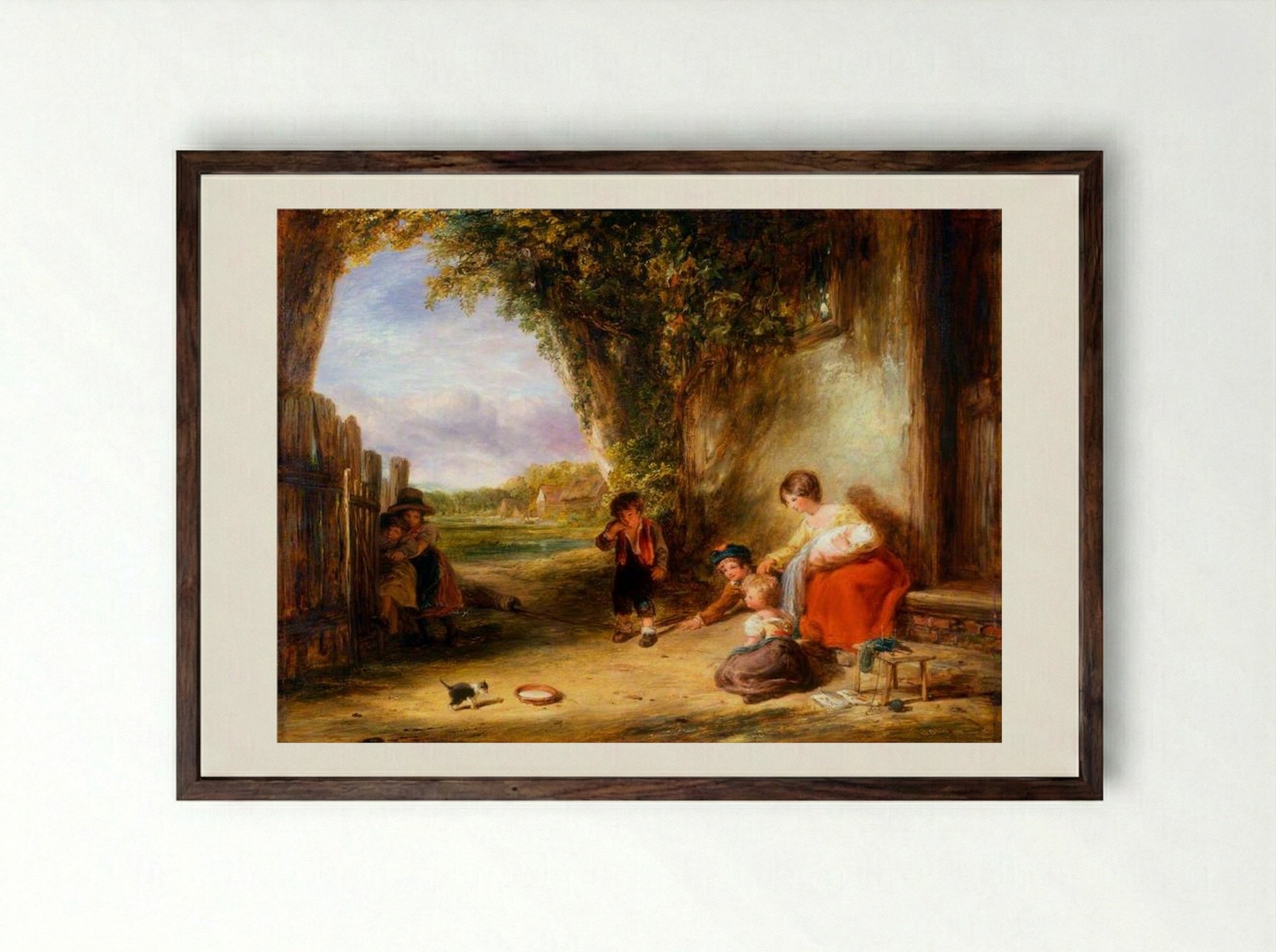 The Stray Kitten - William Collins - Framed Print Dark Wood