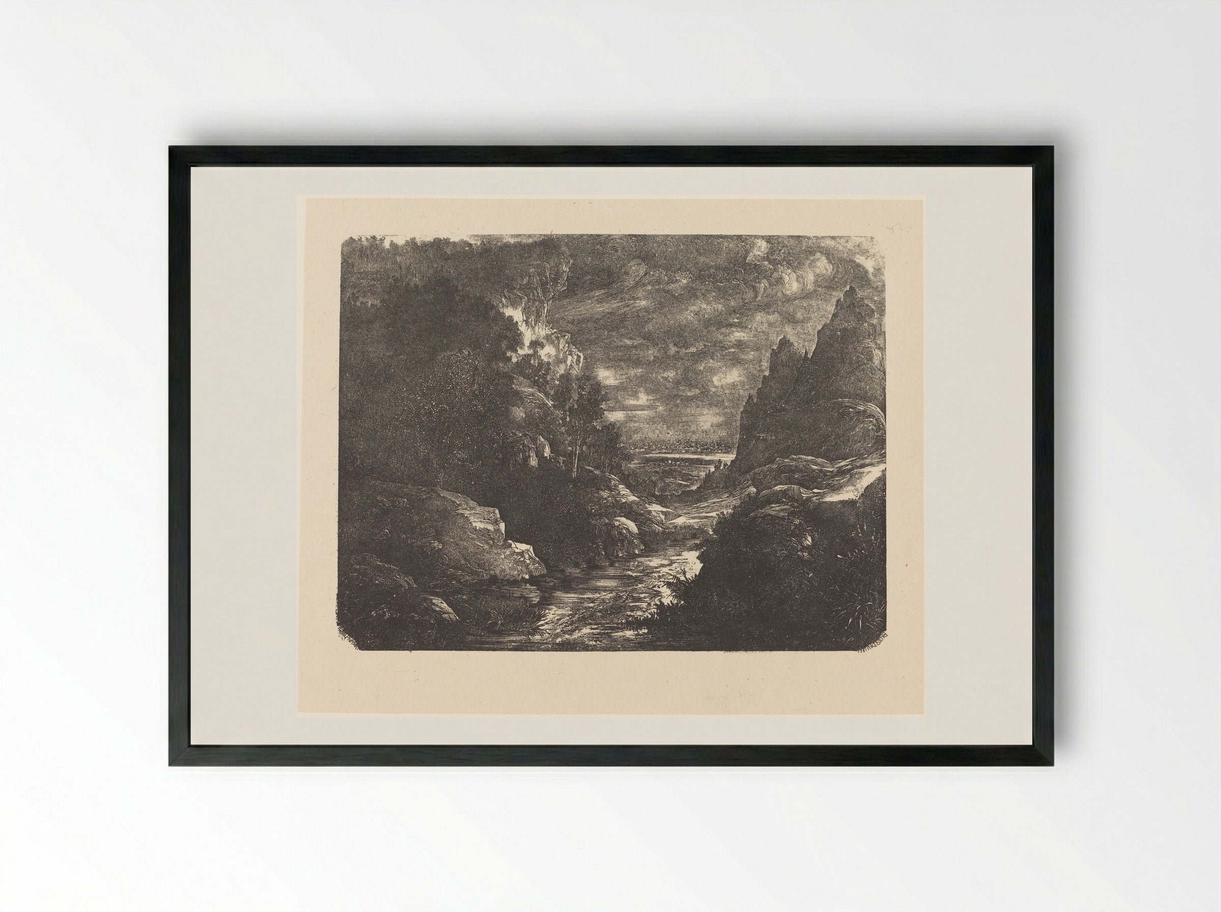 The Stream in the Gorge - Rodolphe Bresdin - Framed Print Black