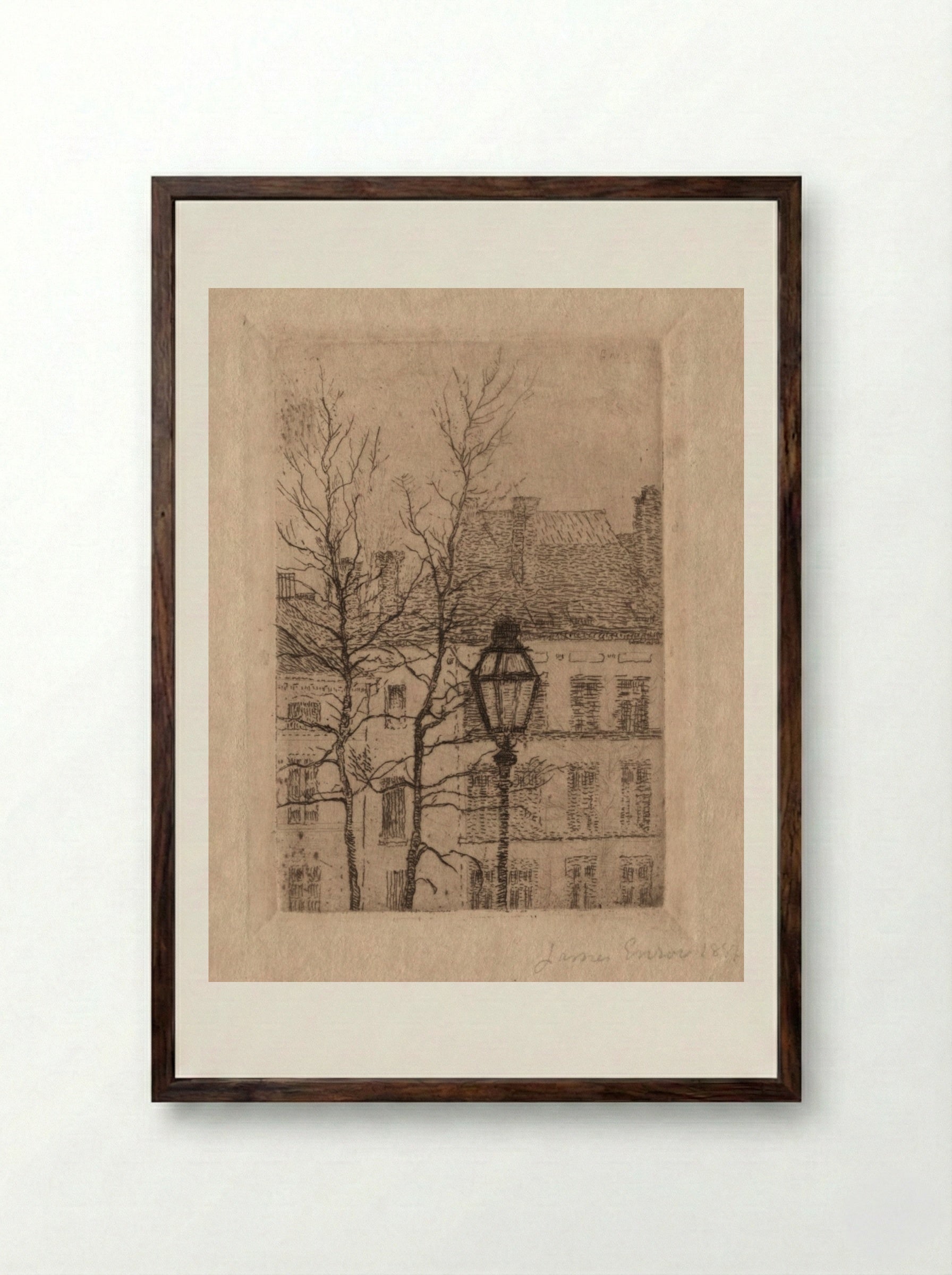 The Street Lamp - James Ensor - Framed Print Dark Wood