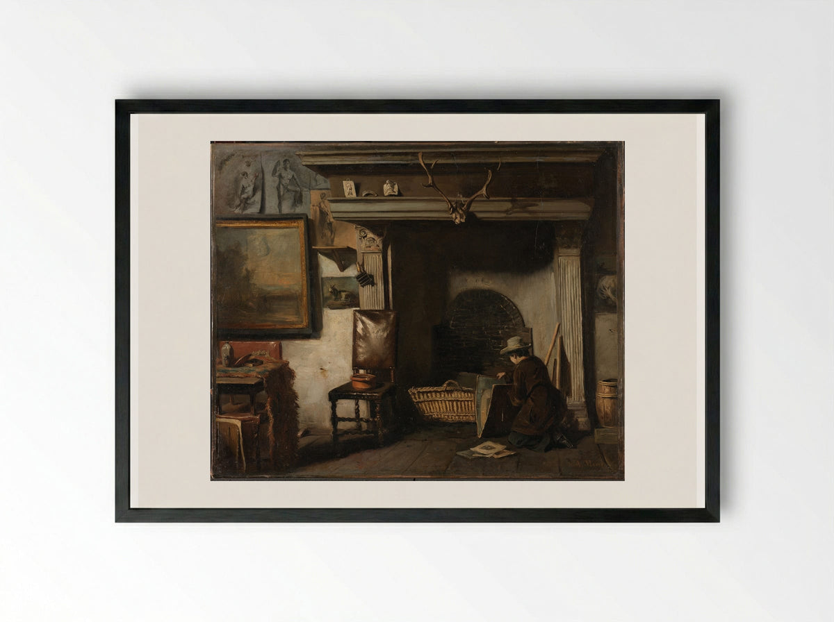 The Studio of the Haarlem Painter Pieter Frederik van Os - Anton Mauve - Framed Print Black