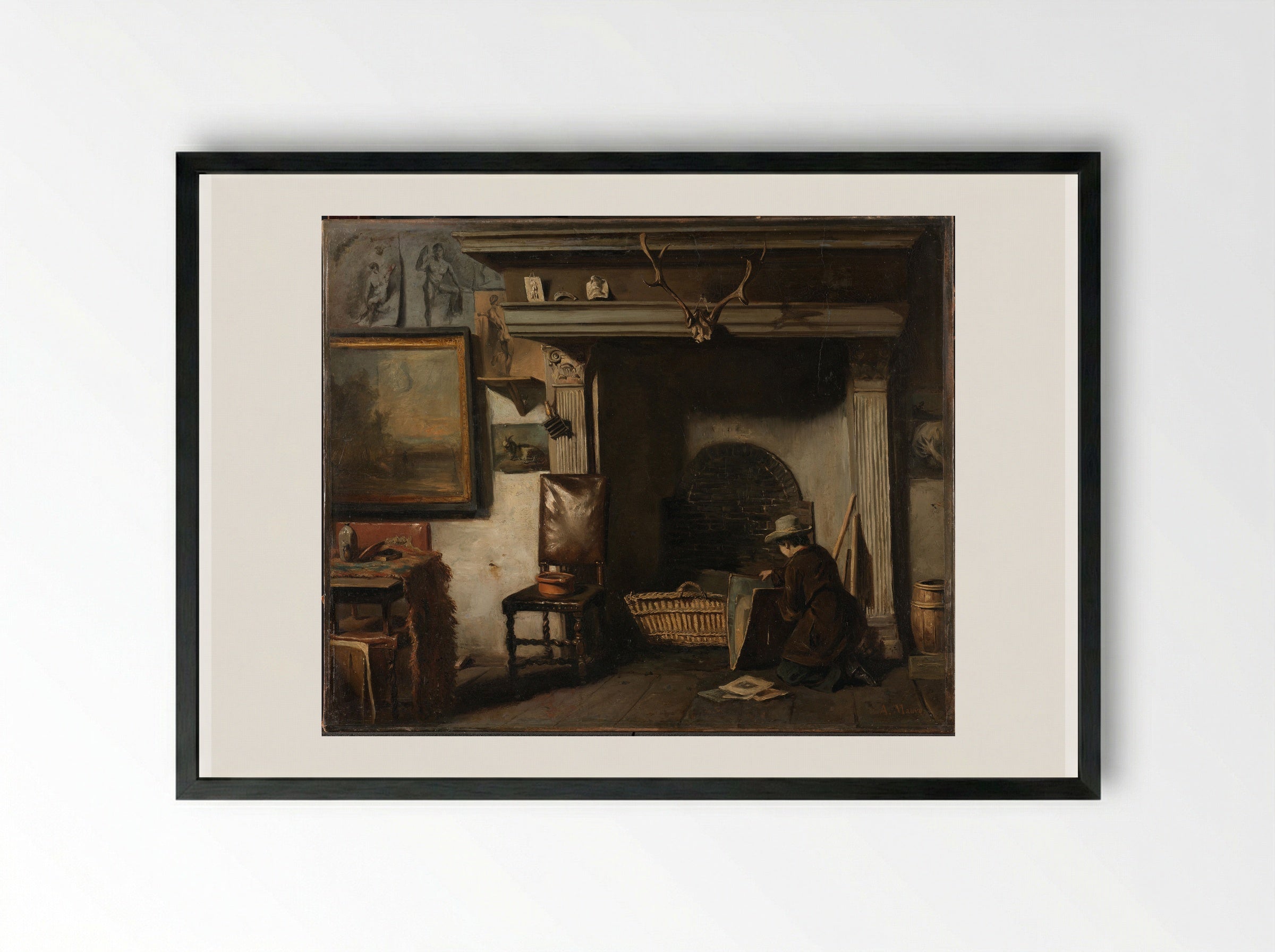 The Studio of the Haarlem Painter Pieter Frederik van Os - Anton Mauve - Framed Print Black
