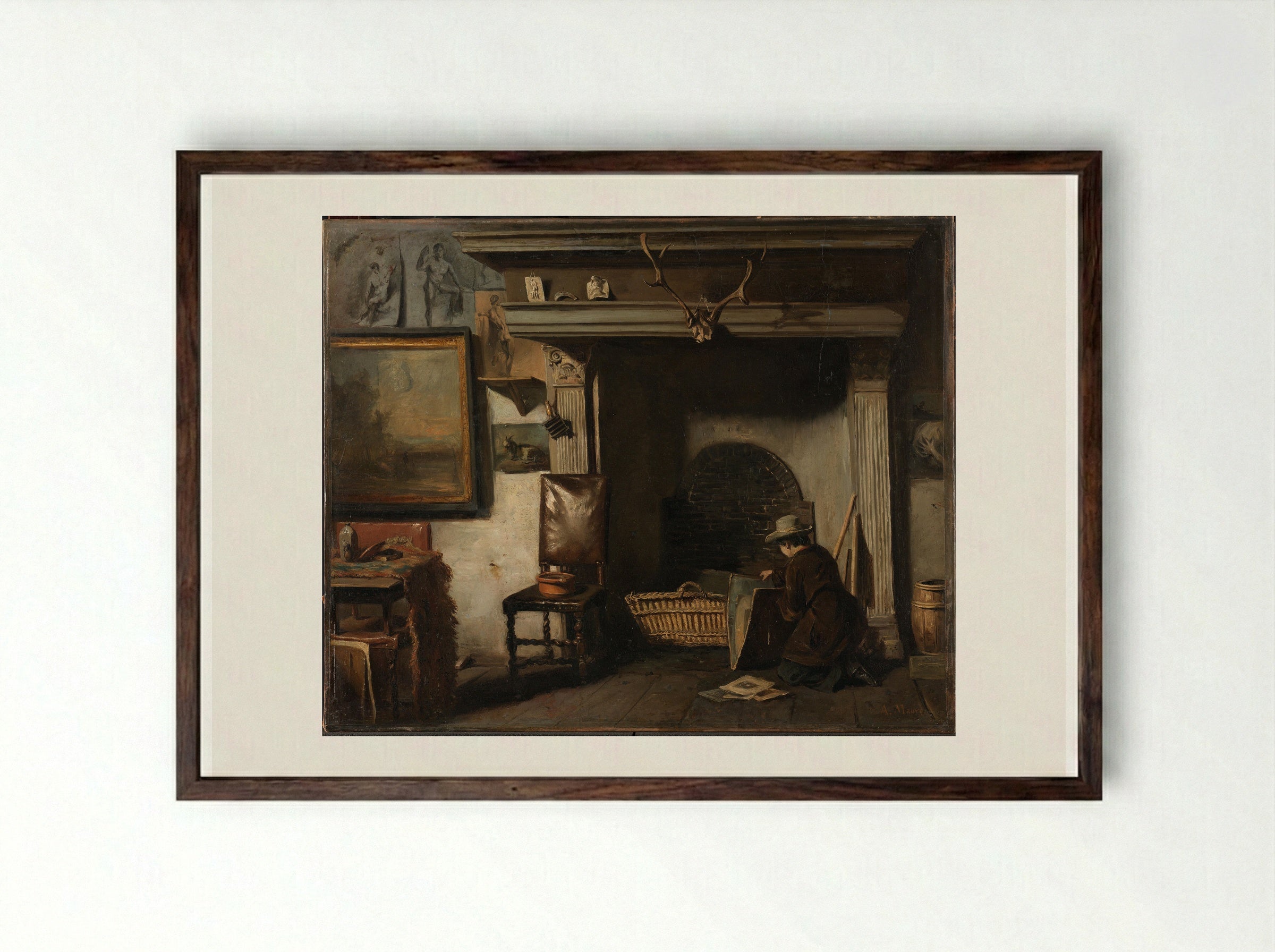 The Studio of the Haarlem Painter Pieter Frederik van Os - Anton Mauve - Framed Print Dark Wood