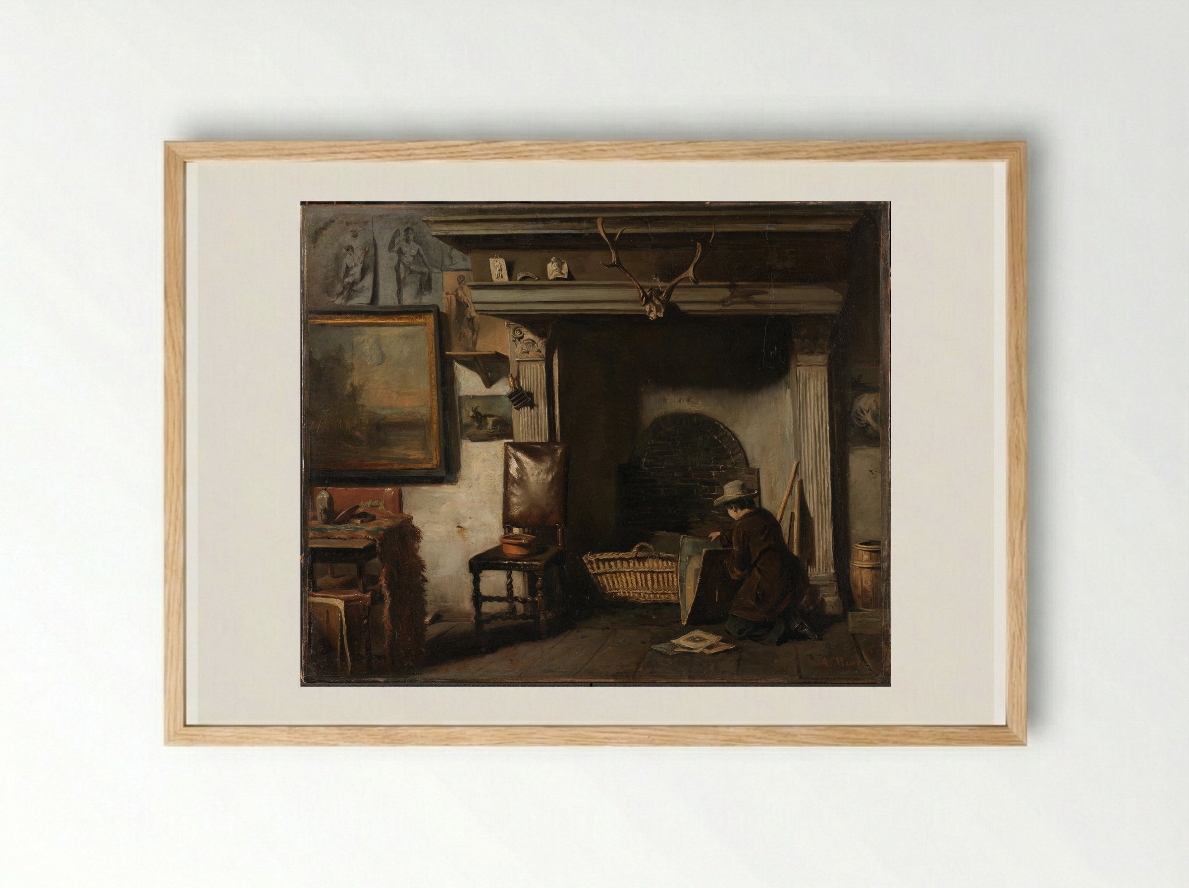 The Studio of the Haarlem Painter Pieter Frederik van Os - Anton Mauve - Framed Print Wood
