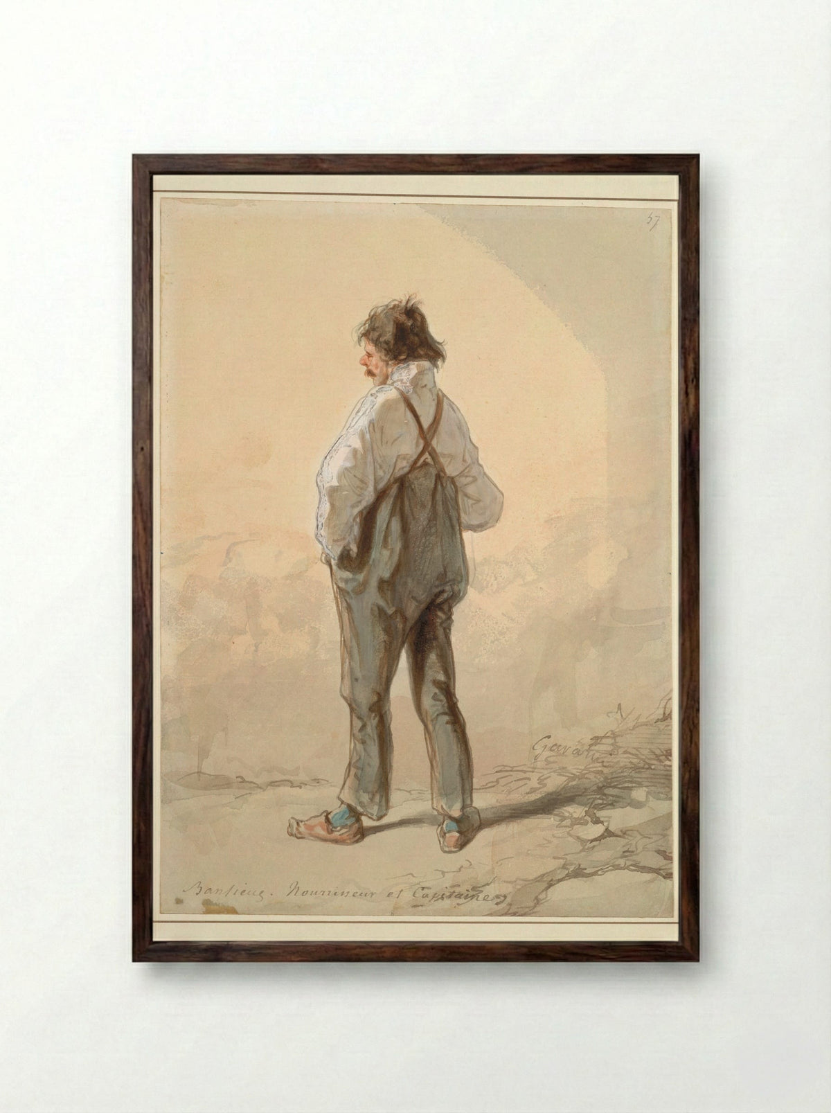 The Suburbs: Stock Raiser and Captain - Paul Gavarni - Framed Print Dark Wood