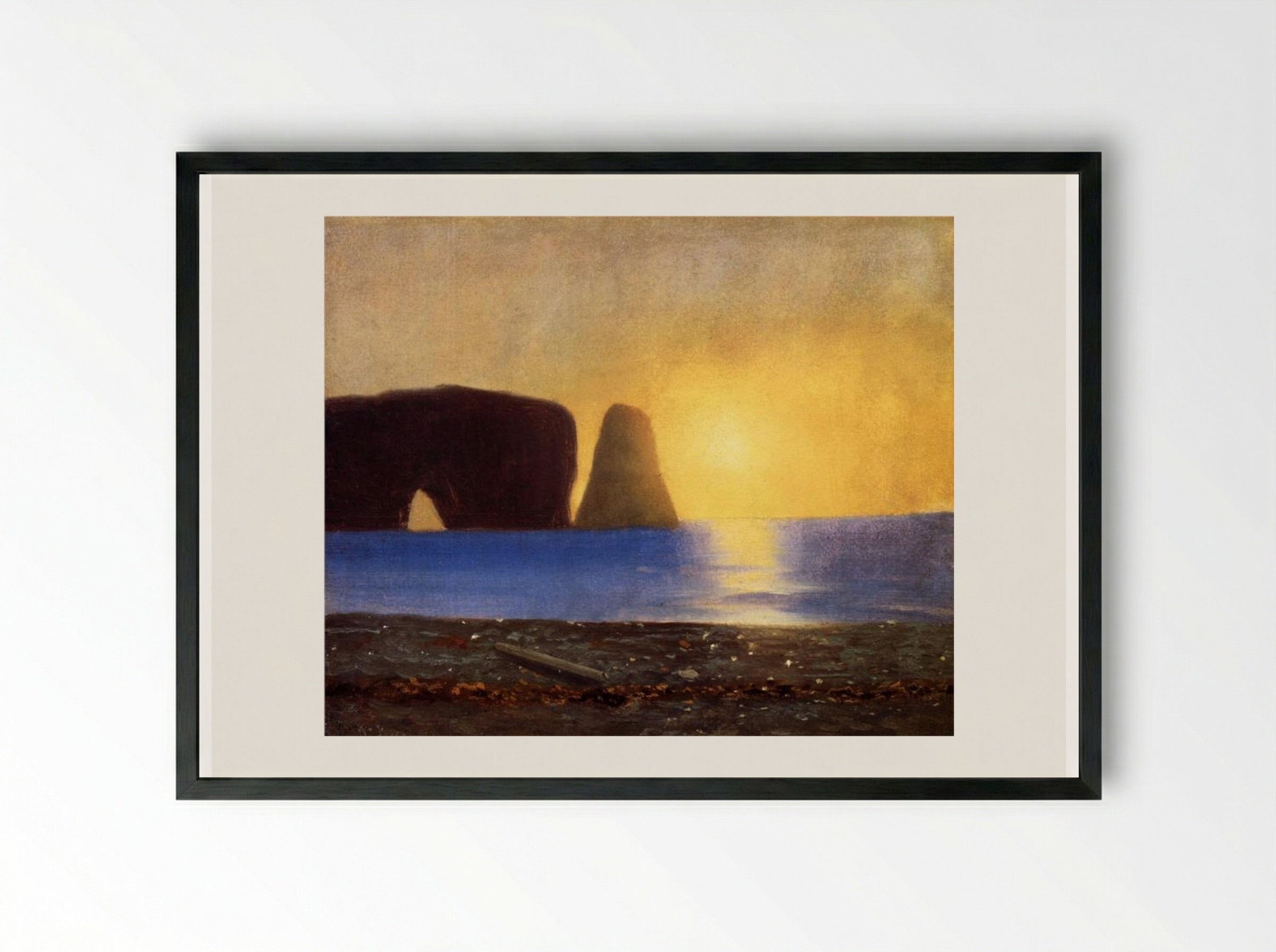 The Sun Sets, Perce Rock, Gaspe, Quebec - William Bradford - Framed Print Black