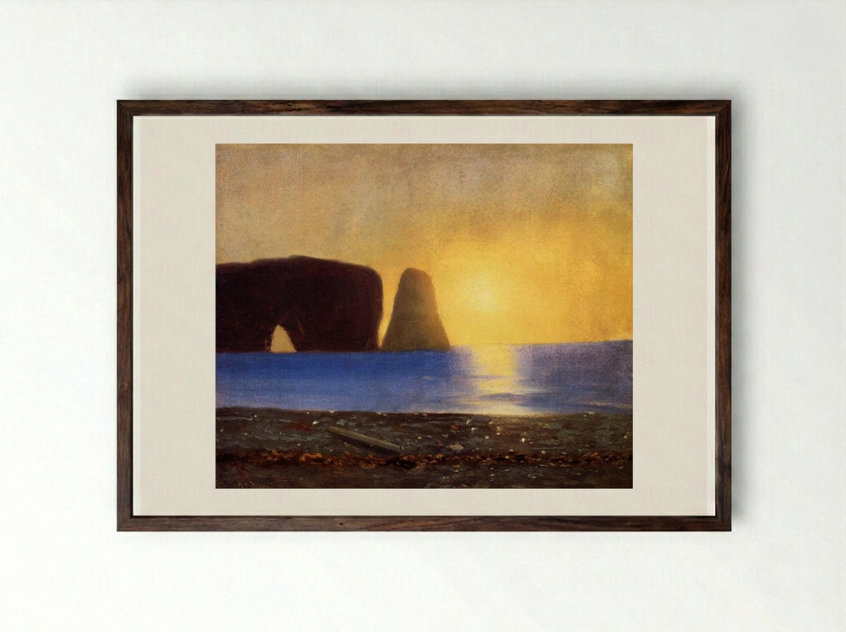The Sun Sets, Perce Rock, Gaspe, Quebec - William Bradford - Framed Print Dark Wood