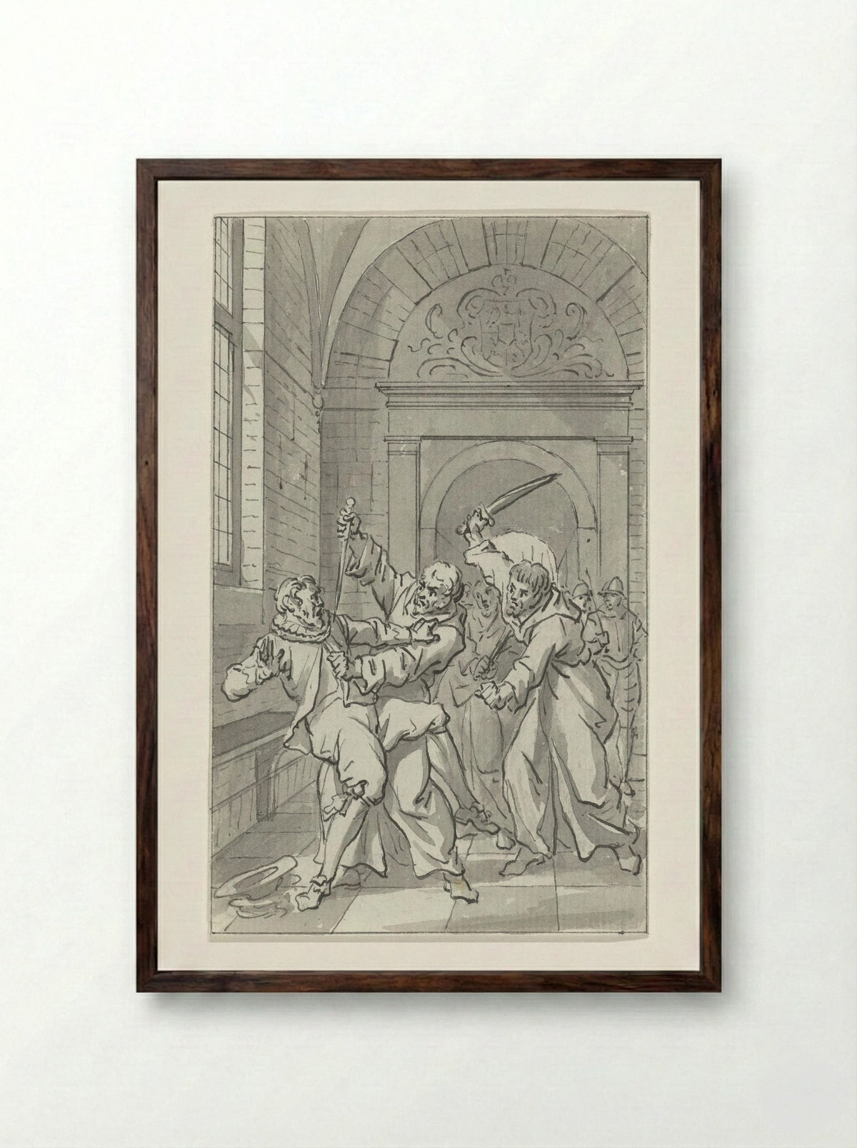 The Surprise Attack on the Spanish Garrison at Loevestein Castle - Jacobus Buys - Framed Print Dark Wood