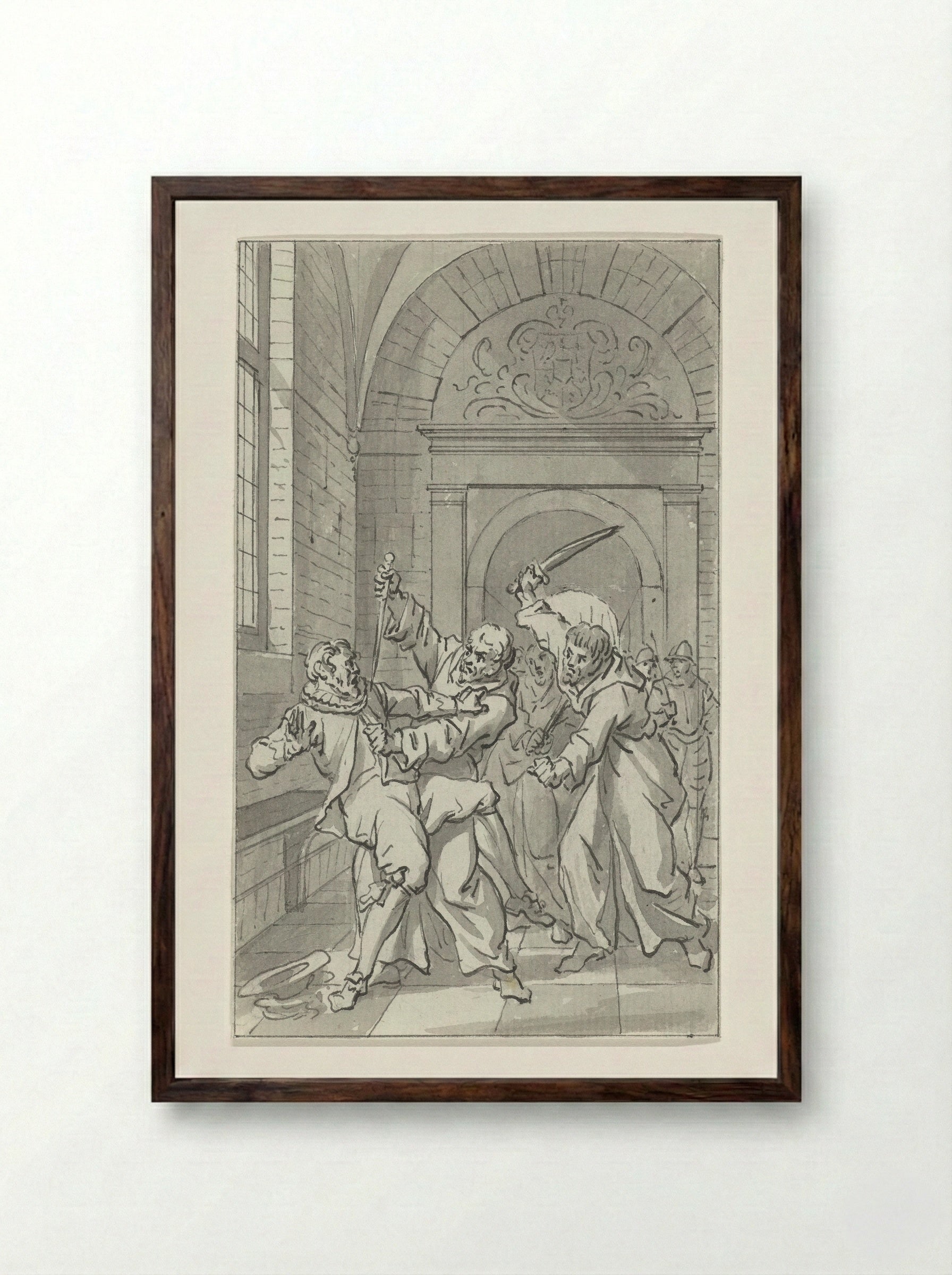 The Surprise Attack on the Spanish Garrison at Loevestein Castle - Jacobus Buys - Framed Print Dark Wood