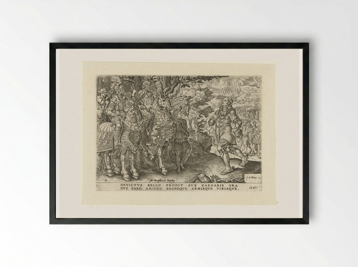 The Surrender of the Elector of Saxony at the Battle of Mühlberg - Dirck Volckertsz. Coornhert - Framed Print Black