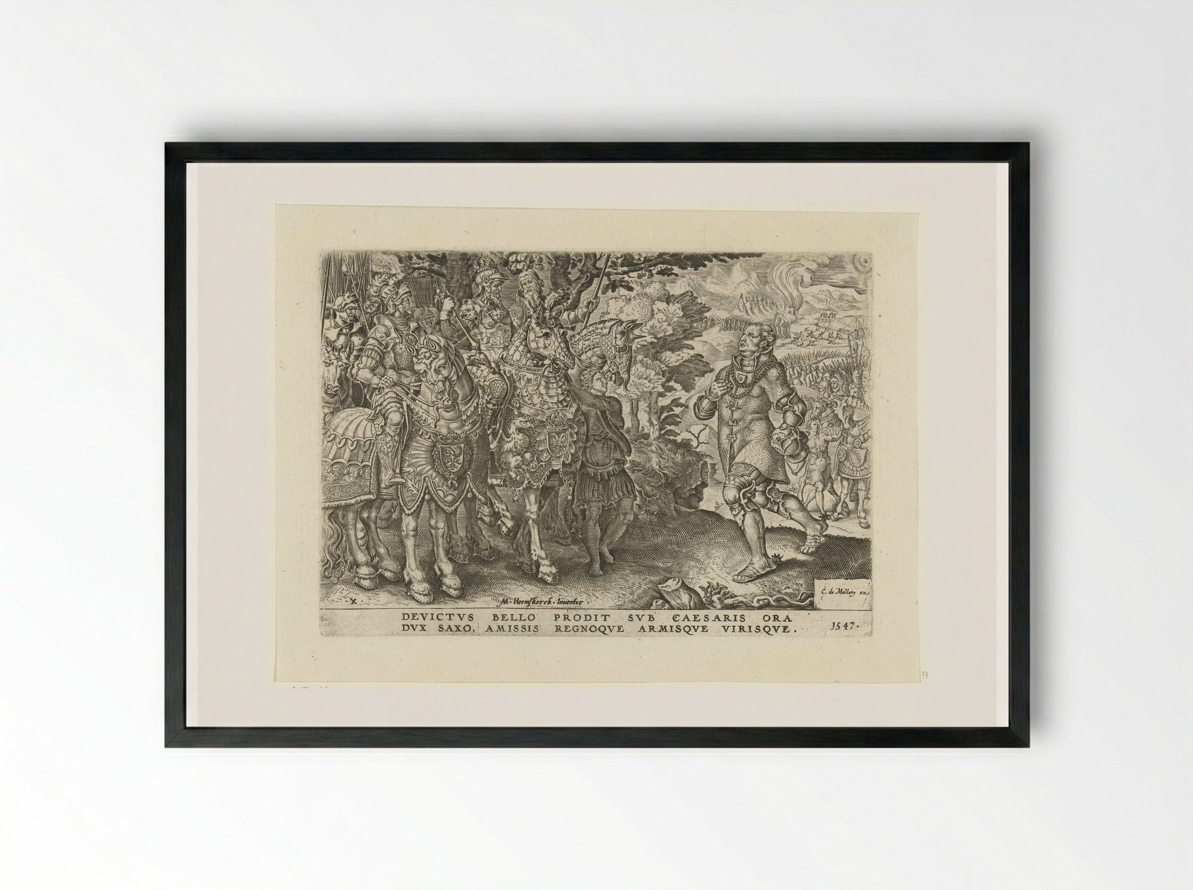 The Surrender of the Elector of Saxony at the Battle of Mühlberg - Dirck Volckertsz. Coornhert - Framed Print Black