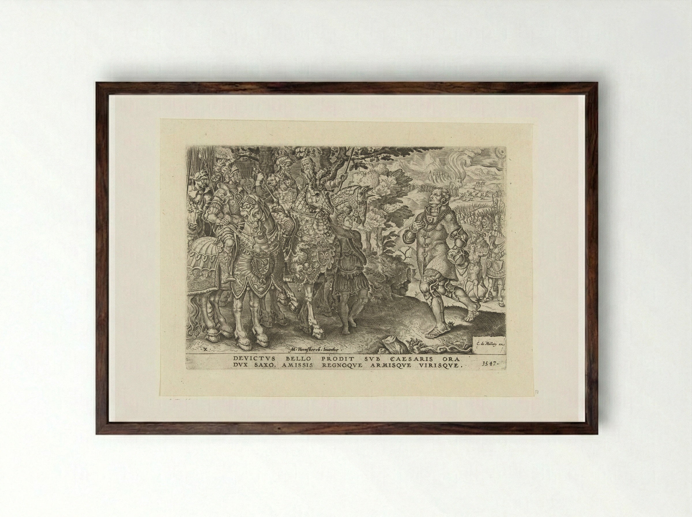 The Surrender of the Elector of Saxony at the Battle of Mühlberg - Dirck Volckertsz. Coornhert - Framed Print Dark Wood