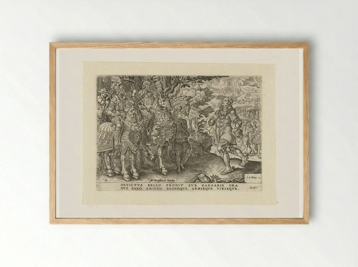 The Surrender of the Elector of Saxony at the Battle of Mühlberg - Dirck Volckertsz. Coornhert - Framed Print Wood
