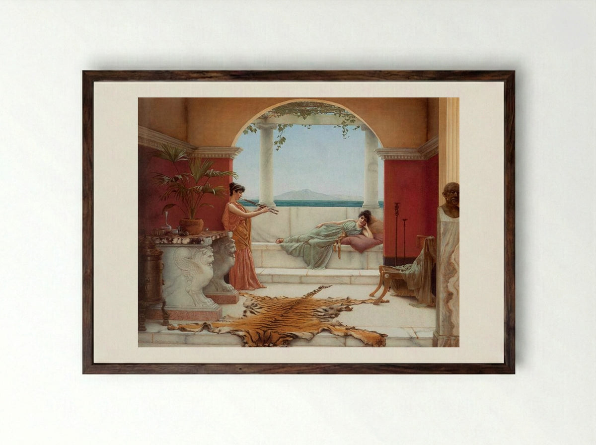 The Sweet Siesta of a Summer Day - John William Godward - Framed Print Dark Wood