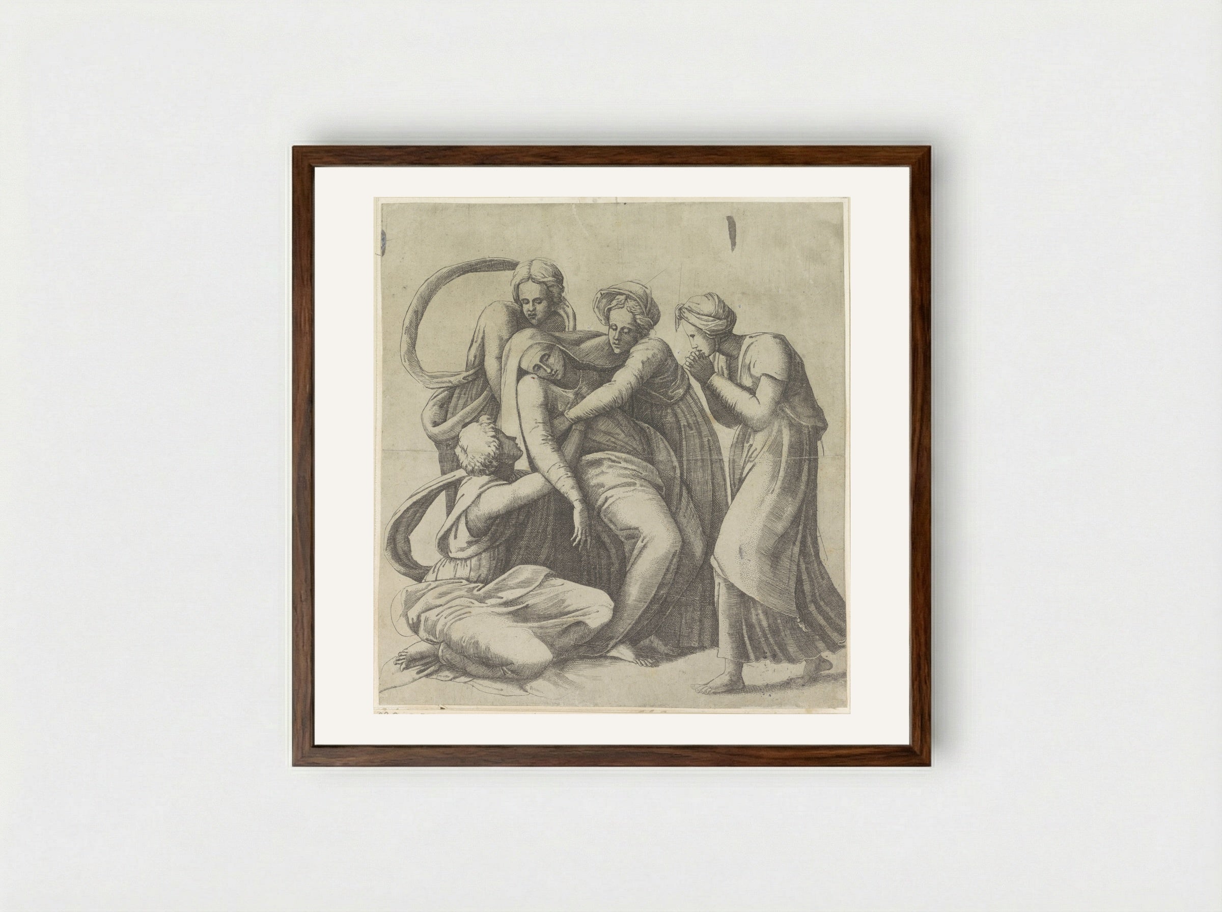 The Swooning of the Virgin - Giulio Bonasone - Framed Print Dark Wood