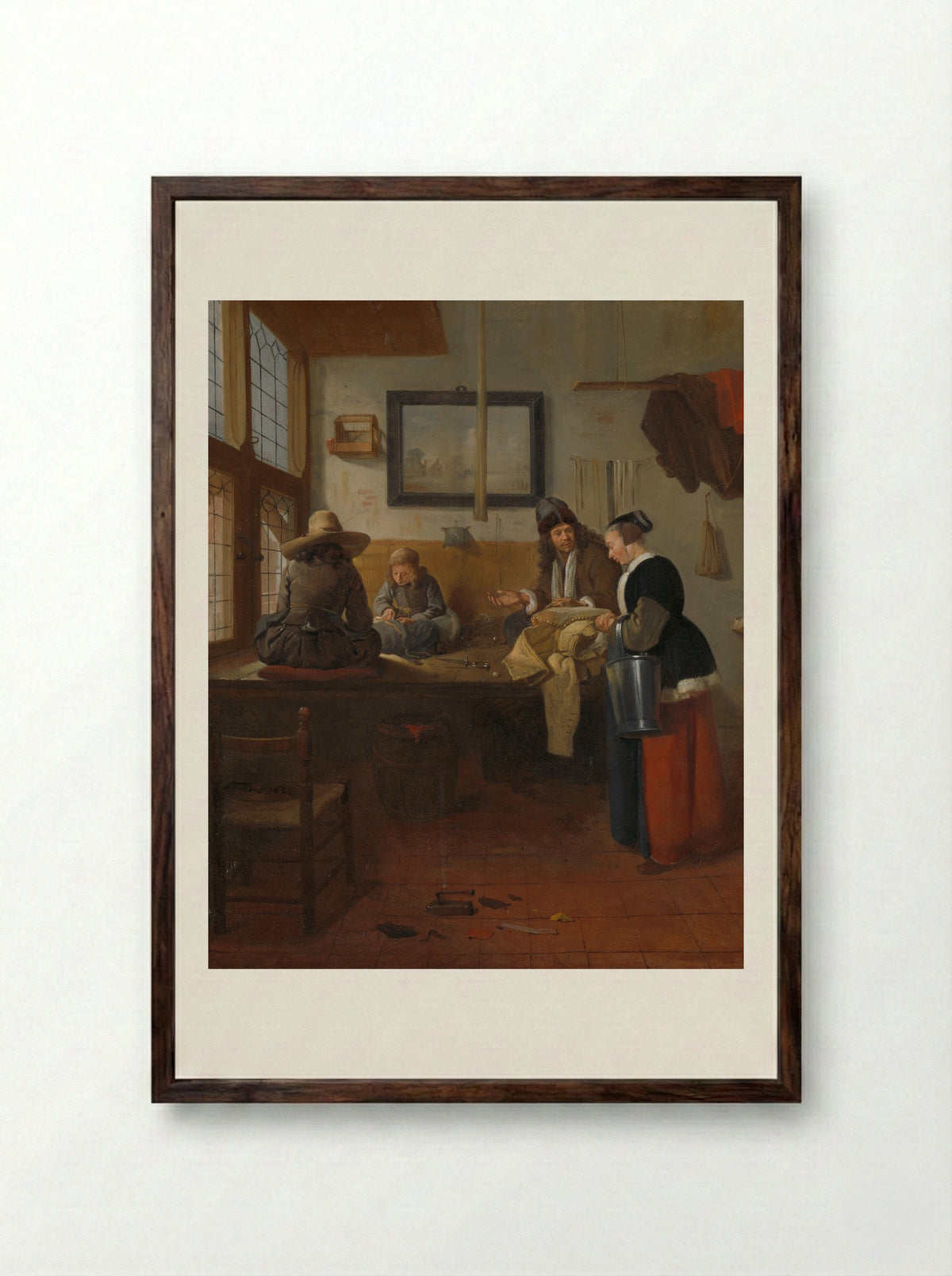 The Tailor's Workshop - Quiringh Gerritsz. van Brekelenkam - Framed Print Dark Wood