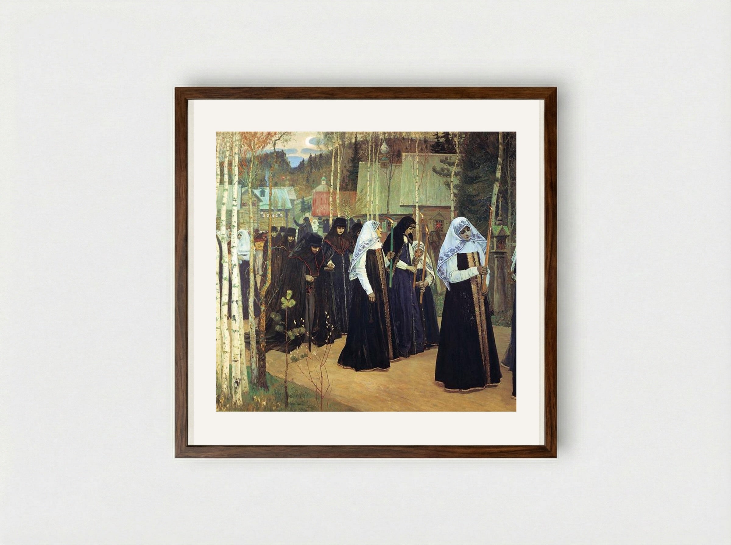 The Taking of the Veil - Mikhail Nesterov - Framed Print Dark Wood