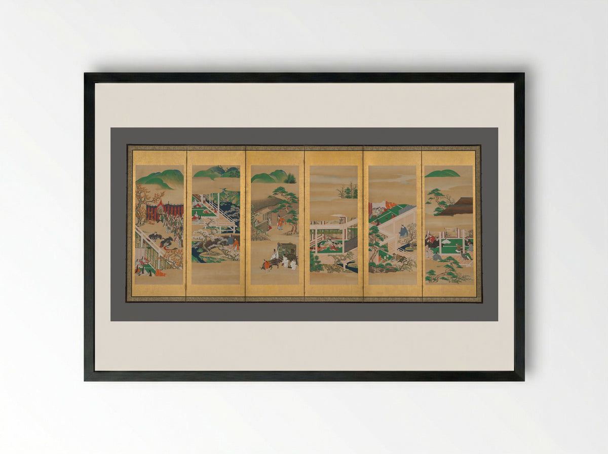 The Tale of Genji - Iwasa school - Framed Print Black