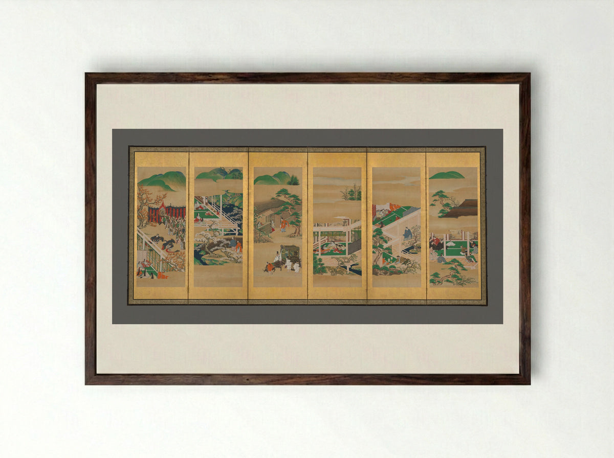 The Tale of Genji - Iwasa school - Framed Print Dark Wood