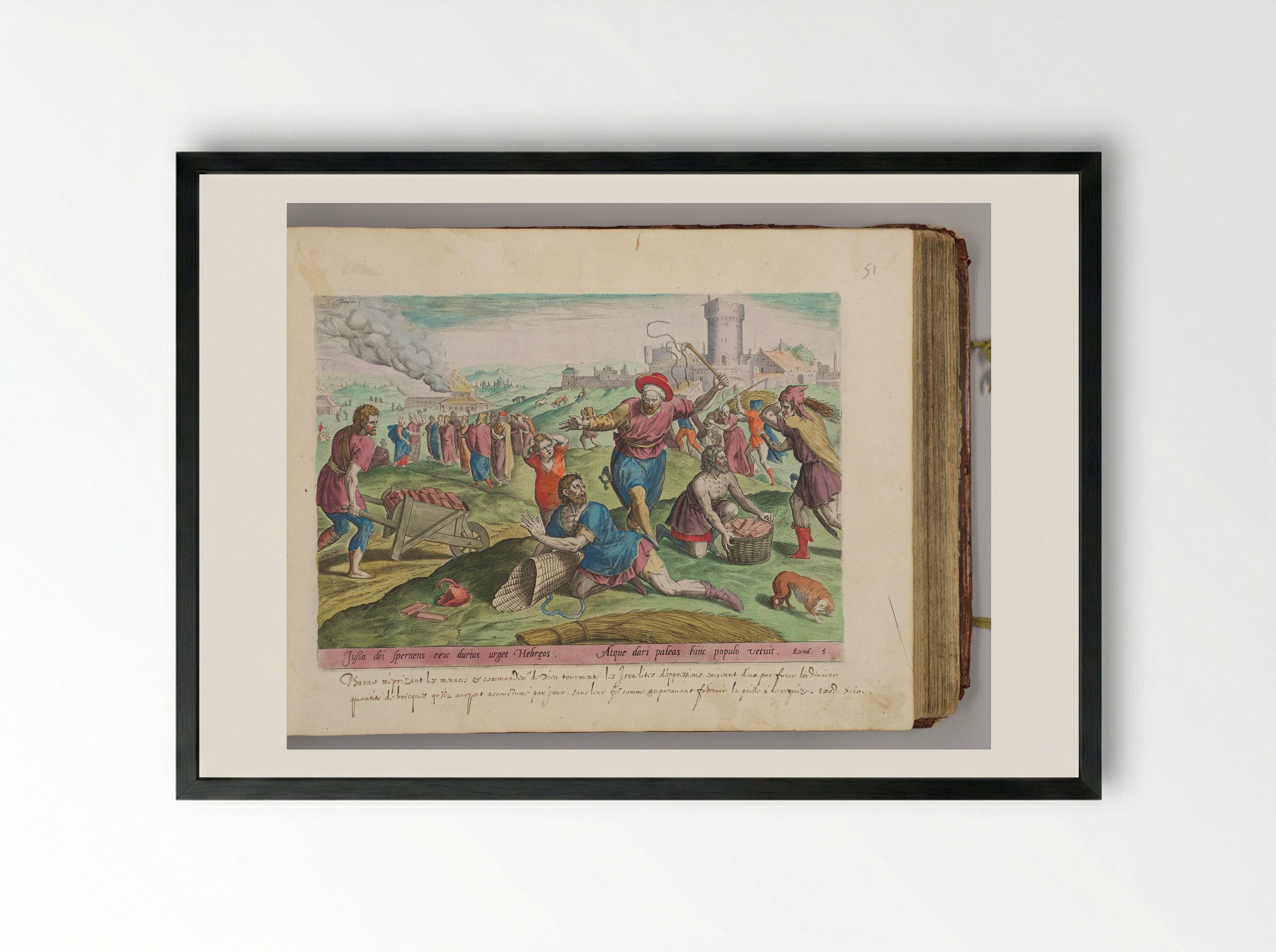 The Taskmasters of the Pharaoh Beating the Israelites - Johann Sadeler I - Framed Print Black