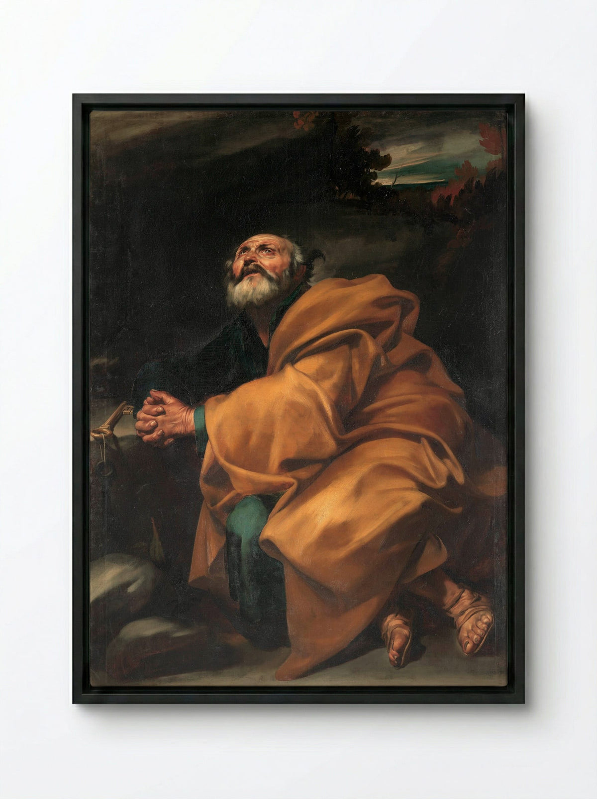The Tears of Saint Peter - Jusepe de Ribera - Framed Canvas Black