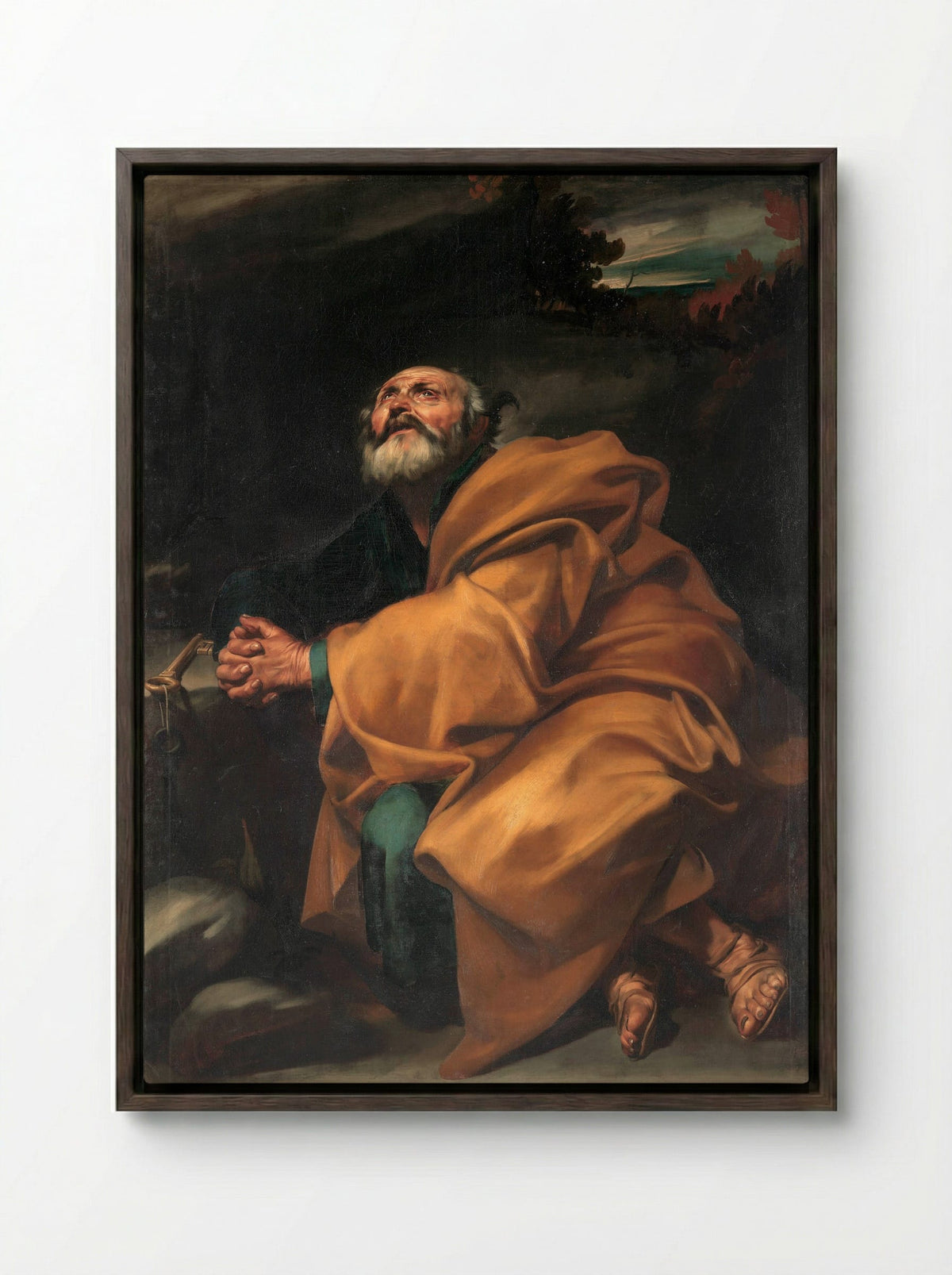 The Tears of Saint Peter - Jusepe de Ribera - Framed Canvas Dark Wood
