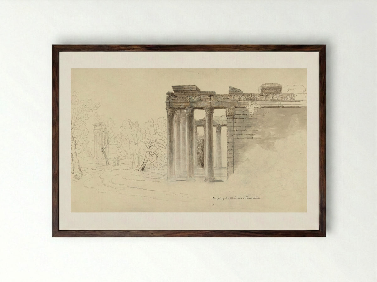 The Temple of Antoninus and Faustina, Rome - Hugh William Williams - Framed Print Dark Wood