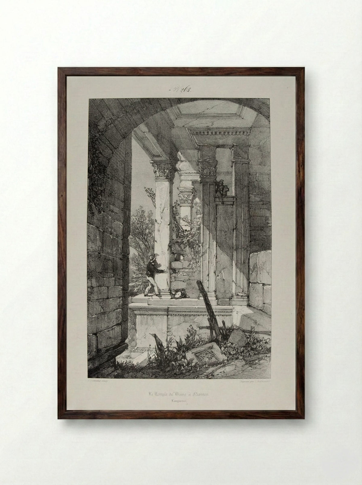The Temple of Diana at Nîmes - James Duffield Harding - Framed Print Dark Wood