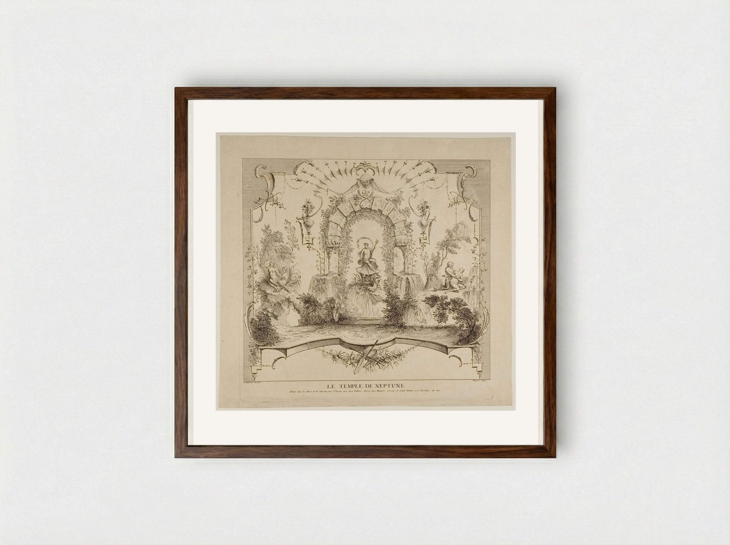 The Temple of Neptune - Gabriel Huquier - Framed Print Dark Wood