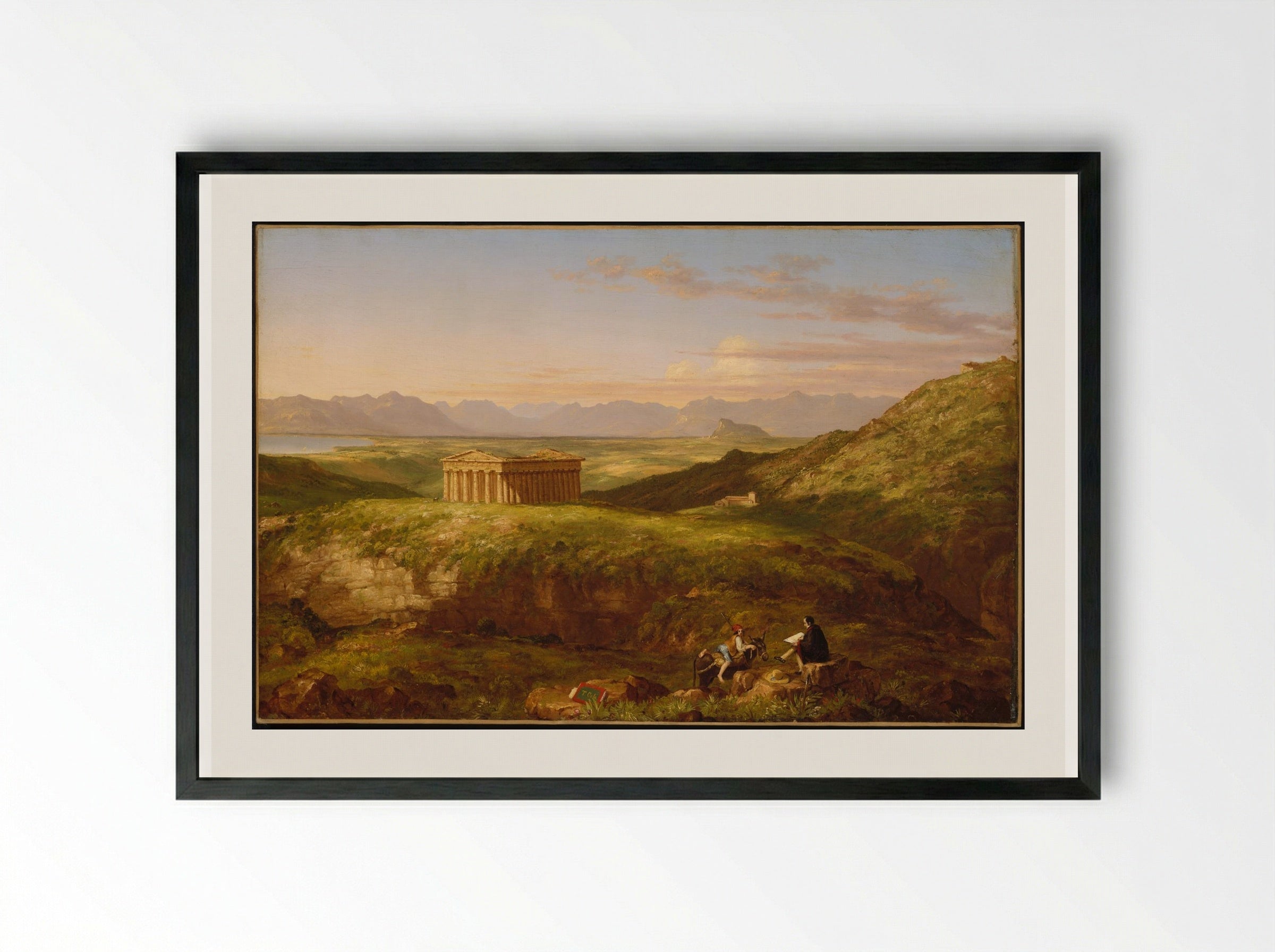 The Temple of Segesta with the Artist Sketching - Thomas Cole - Framed Print Black