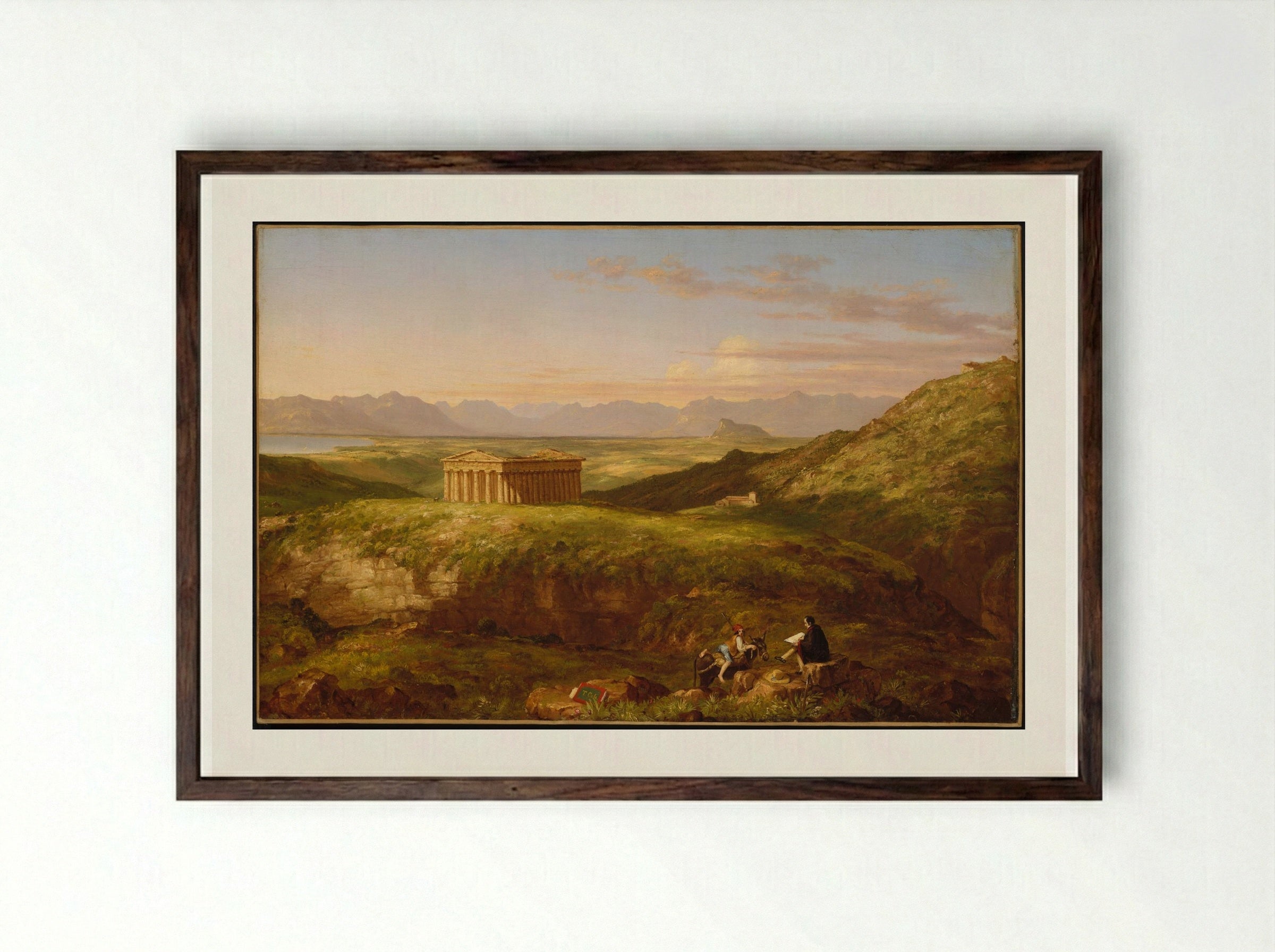 The Temple of Segesta with the Artist Sketching - Thomas Cole - Framed Print Dark Wood