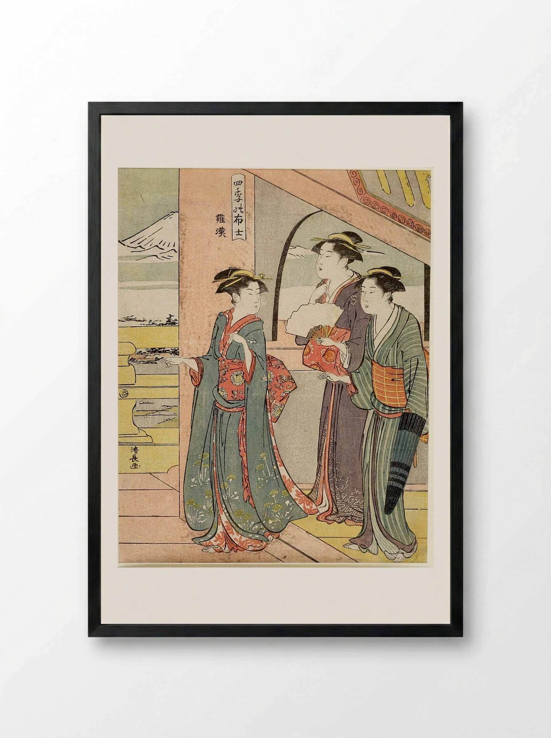 The Temple of the Five Hundred Arhats - Torii Kiyonaga - Framed Print Black