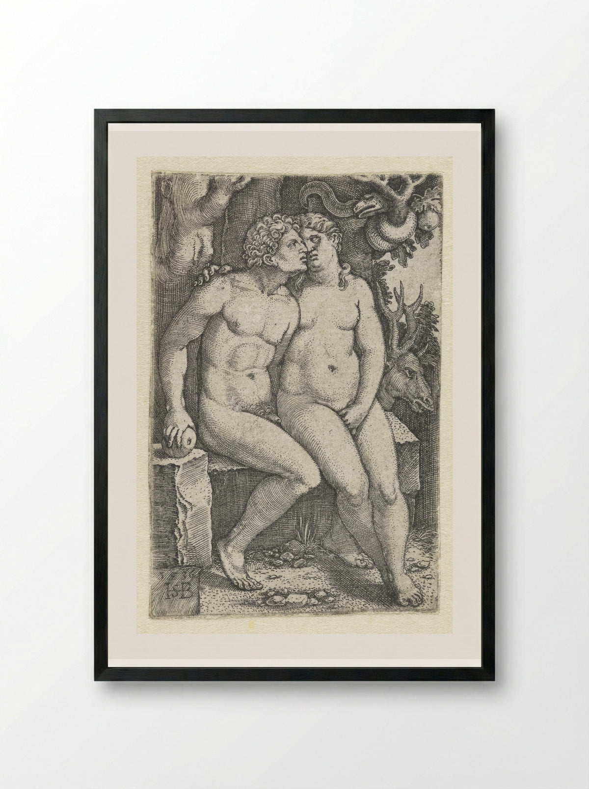 The Temptation of Adam and Eve - Hans Sebald Beham - Framed Print Black