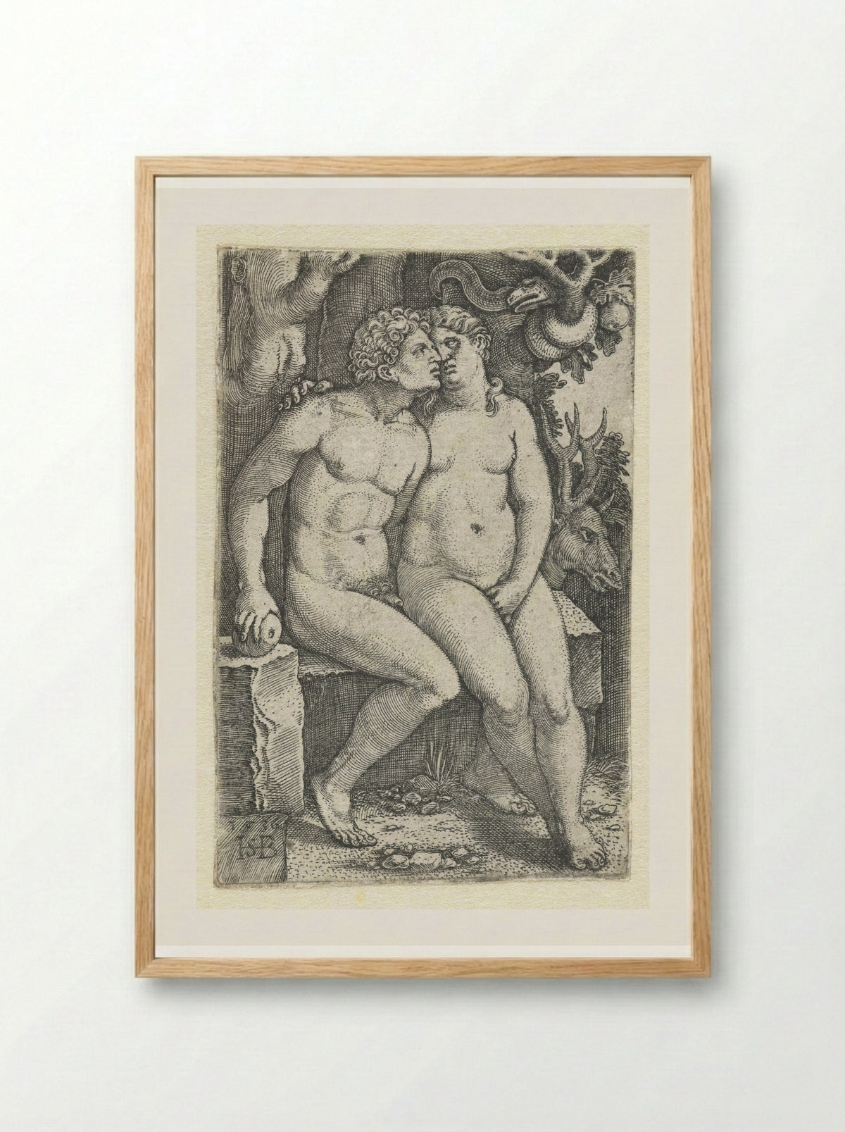 The Temptation of Adam and Eve - Hans Sebald Beham - Framed Print Wood