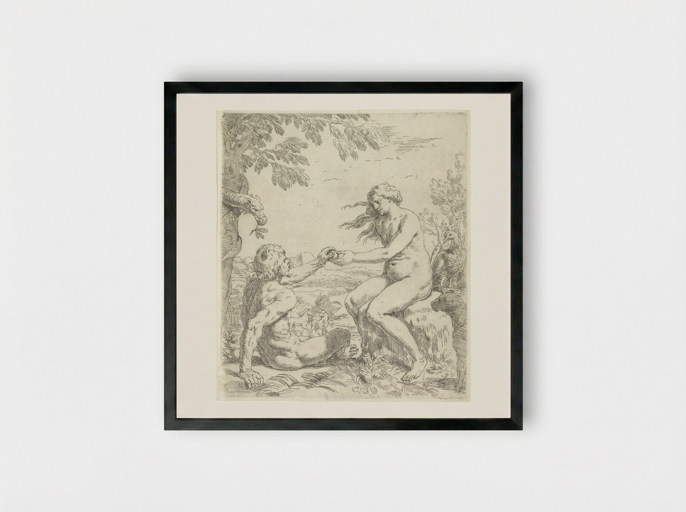 The Temptation of Adam - Simone Cantarini - Framed Print Black