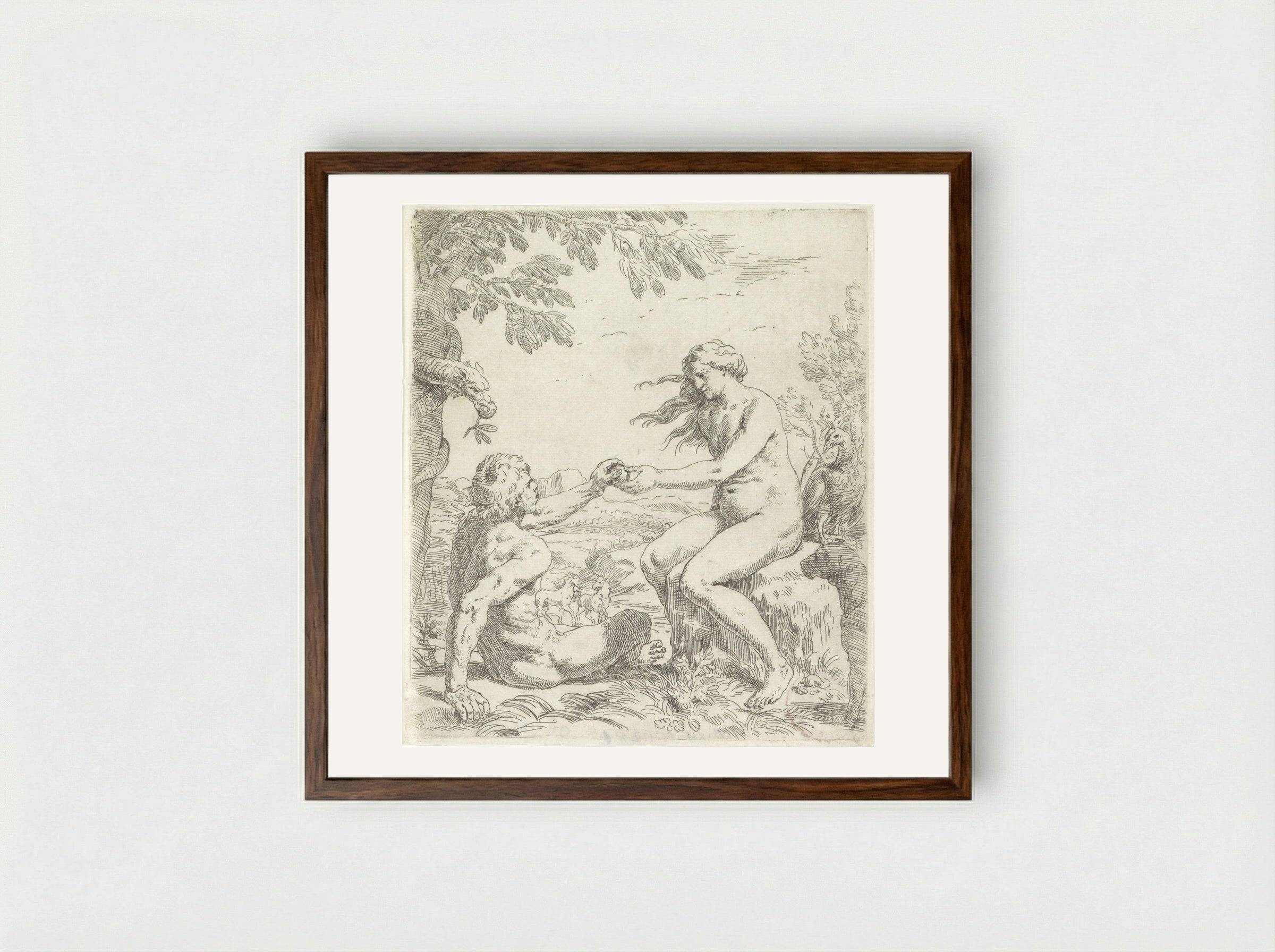 The Temptation of Adam - Simone Cantarini - Framed Print Dark Wood
