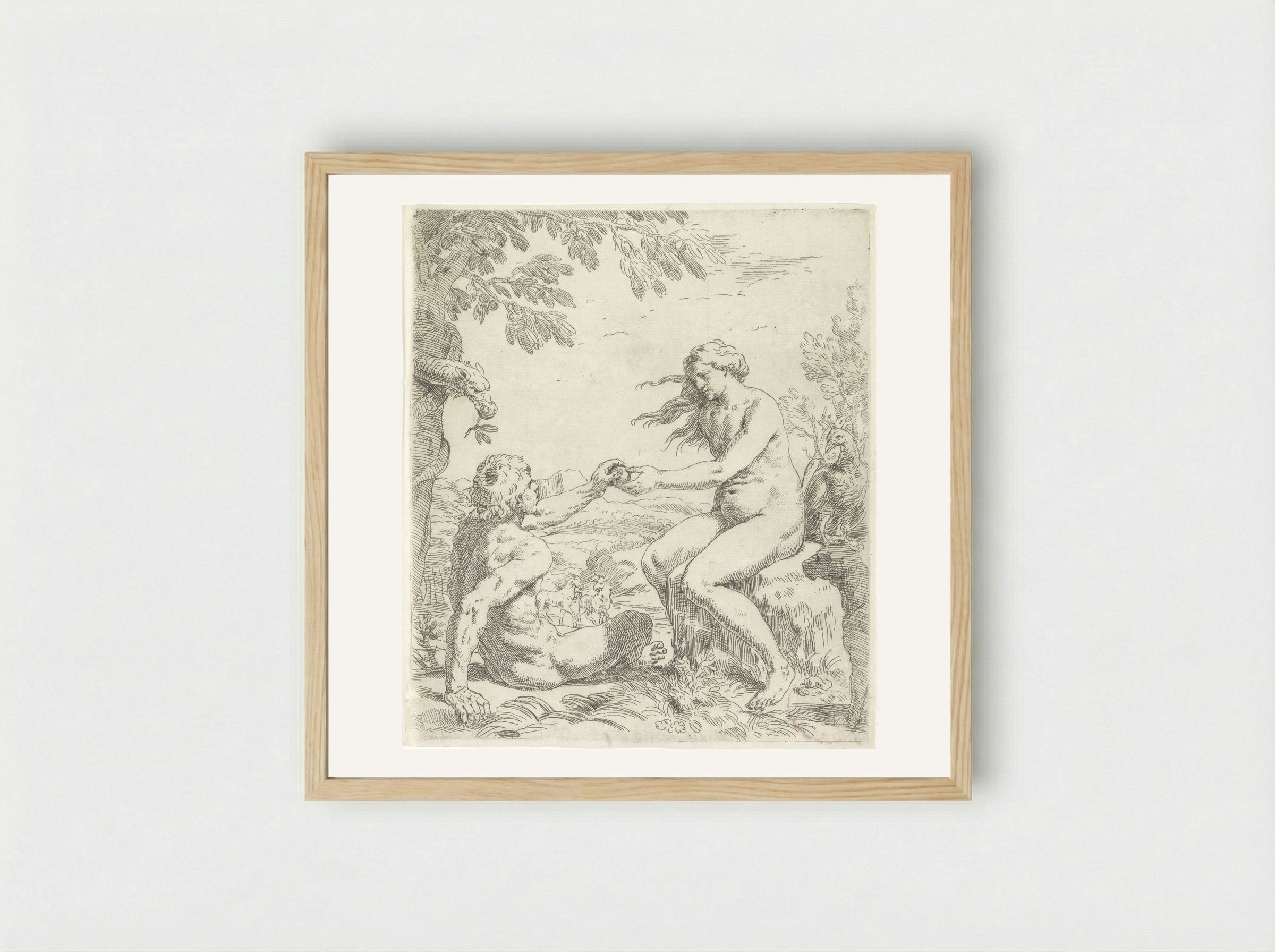 The Temptation of Adam - Simone Cantarini - Framed Print Wood