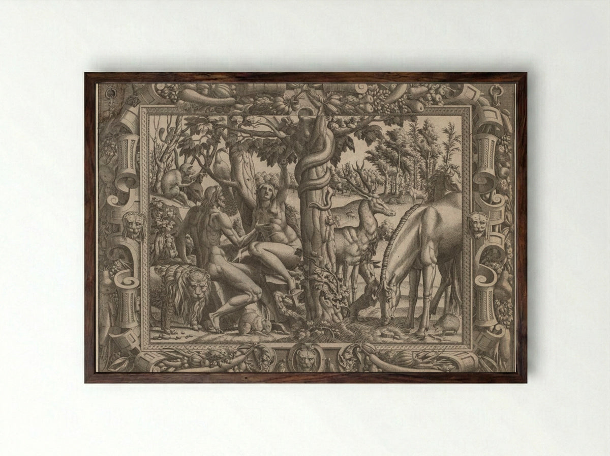 The Temptation of Eve - Jean Mignon - Framed Print Dark Wood
