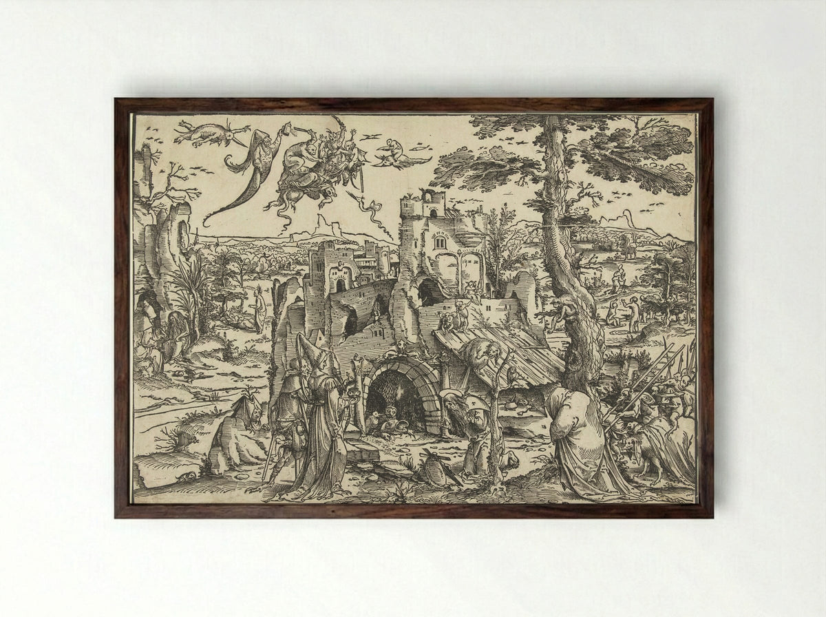 The Temptation of Saint Anthony - Jan Wellens de Cock - Framed Print Dark Wood