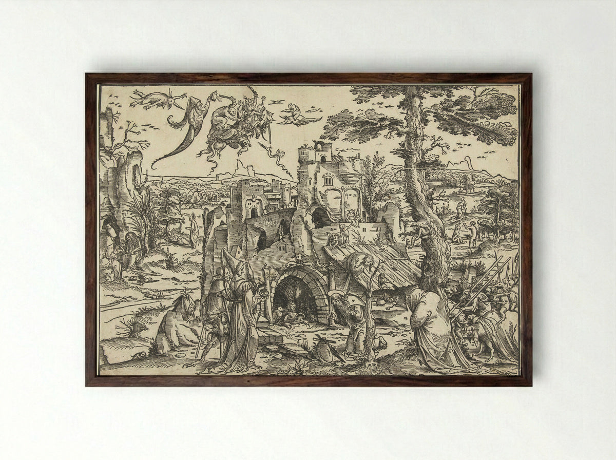 The Temptation of Saint Anthony - Jan Wellens de Cock - Framed Print Dark Wood