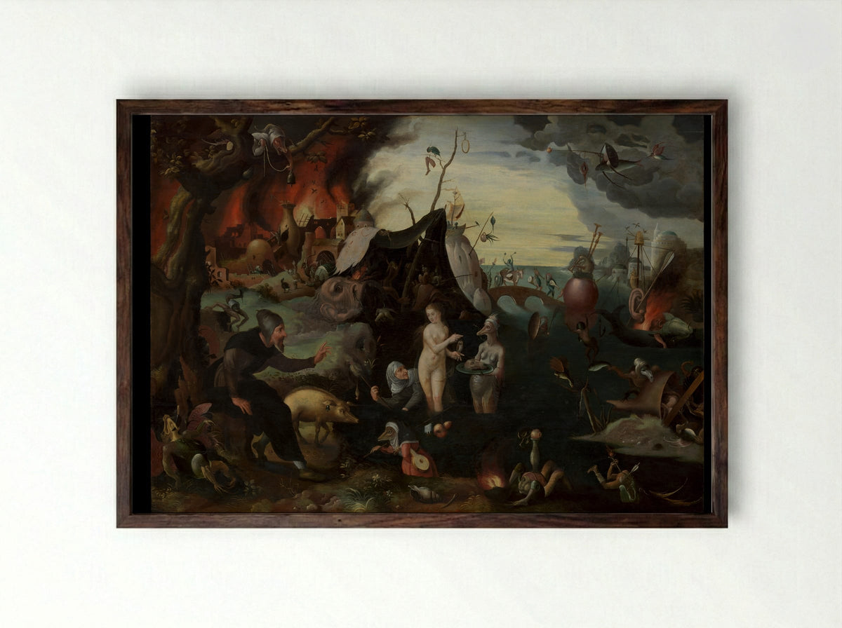 The Temptation of Saint Anthony - Pieter Huys - Framed Print Dark Wood