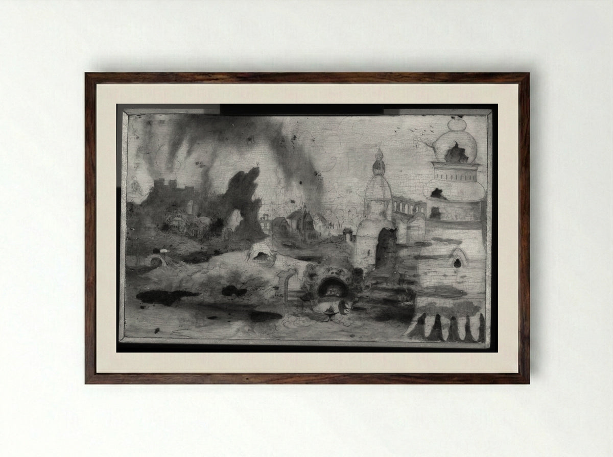The Temptation of Saint Anthony - Herri met de Bles - Framed Print Dark Wood