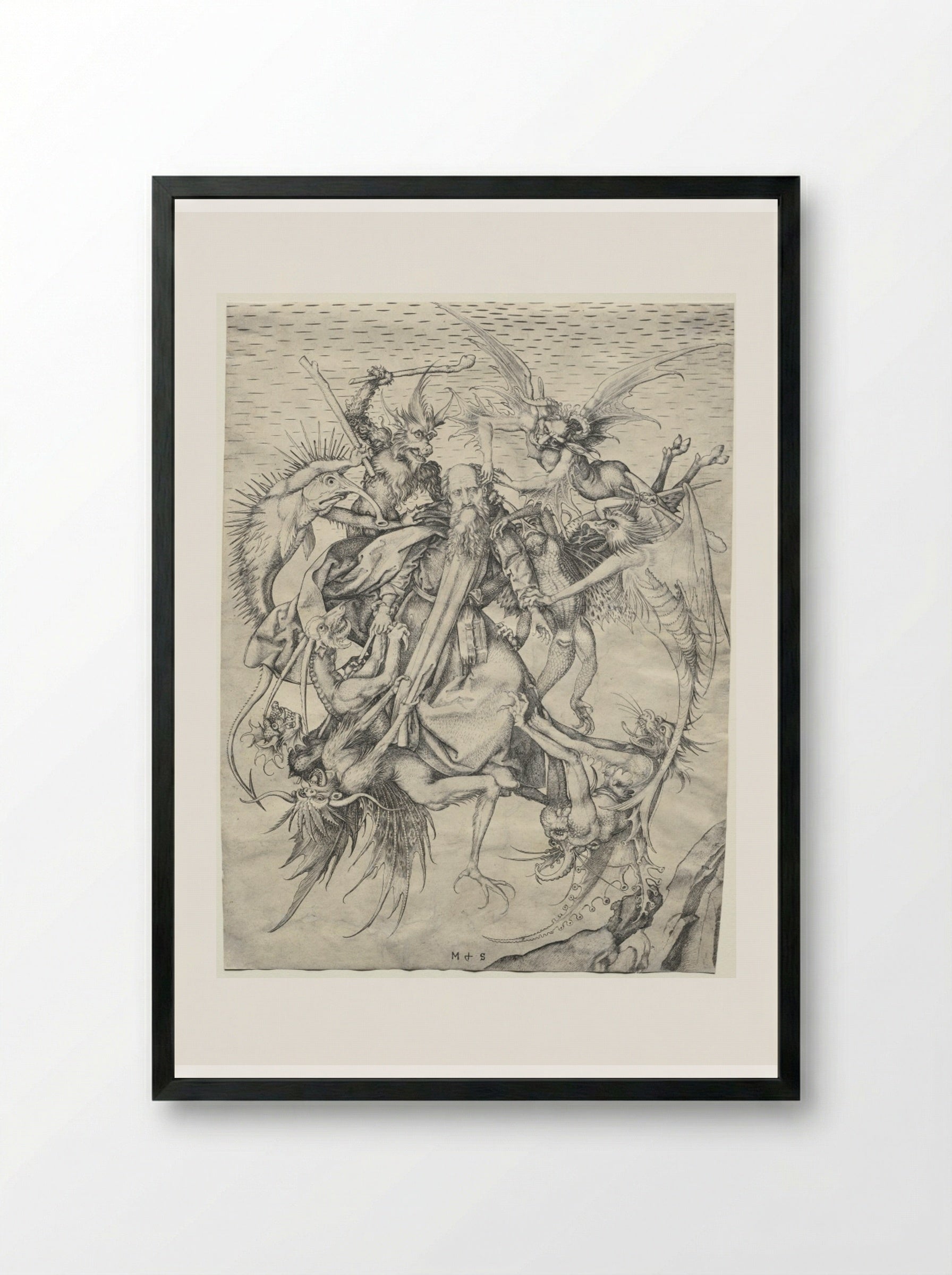 The Temptation of St. Anthony - Martin Schongauer - Framed Print Black