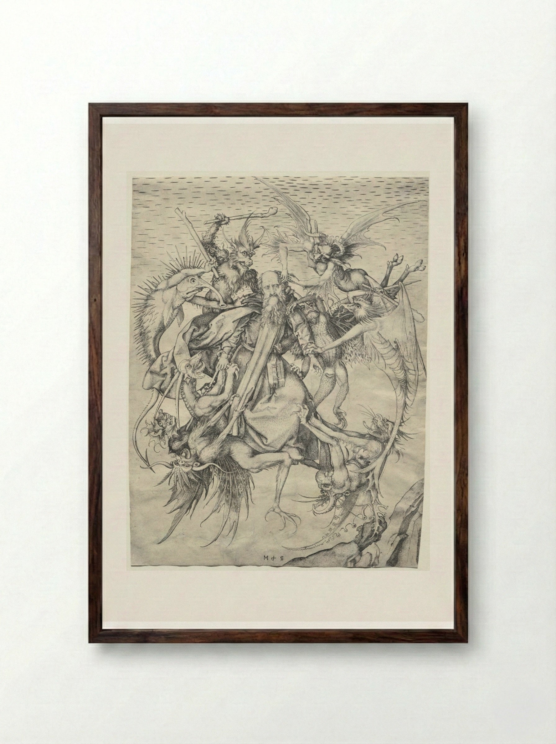The Temptation of St. Anthony - Martin Schongauer - Framed Print Dark Wood