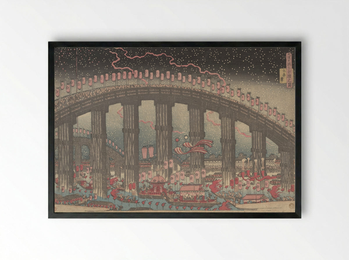 The Tenmangu Festival at Osaka - Yashima Gakutei - Framed Print Black