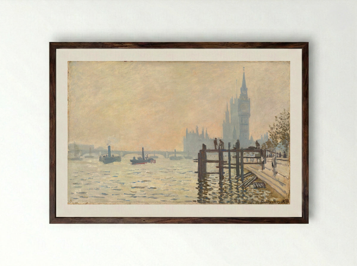 The Thames below Westminster - Claude Monet - Framed Print Dark Wood