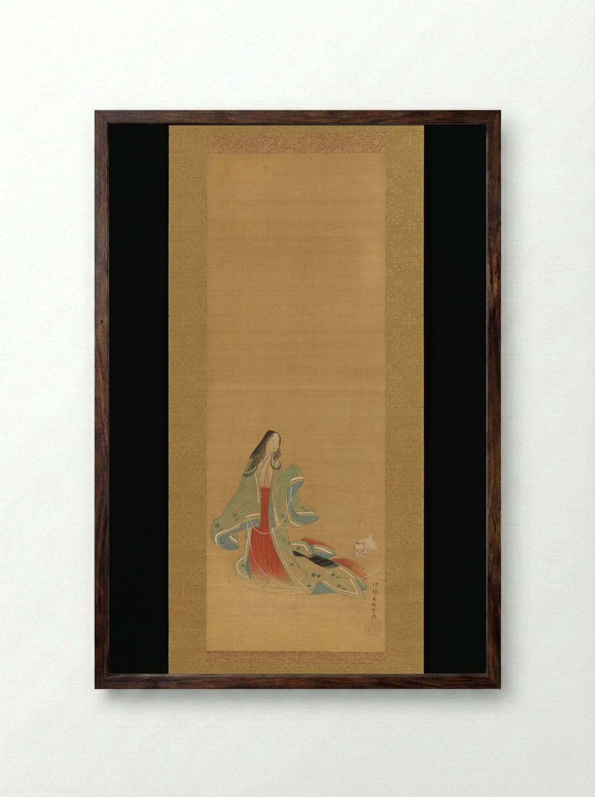 The Third Princess with her Cat - Tsukioka Settei - Framed Print Dark Wood