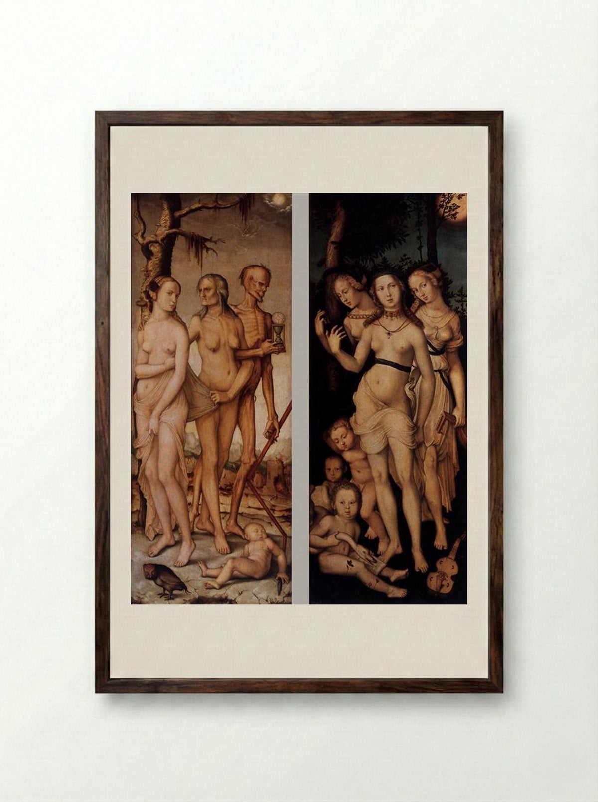 The Three Ages of Woman and Death and The Three Graces - Hans Baldung Grien - Framed Print Dark Wood